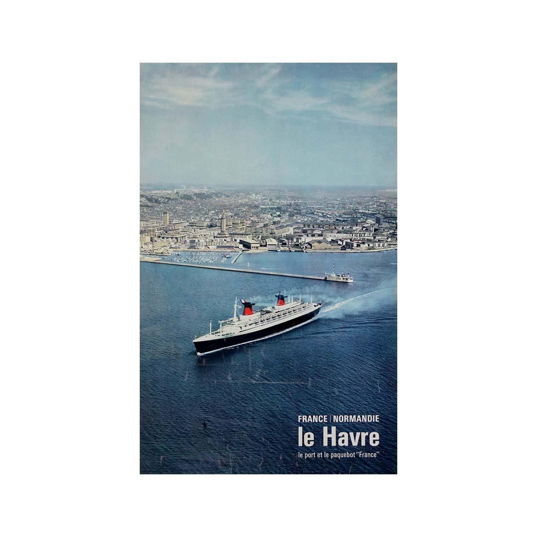 1964 manifesto di viaggio originale Normandie Le Havre Le port et le Paquebot 'France' in vendita 2