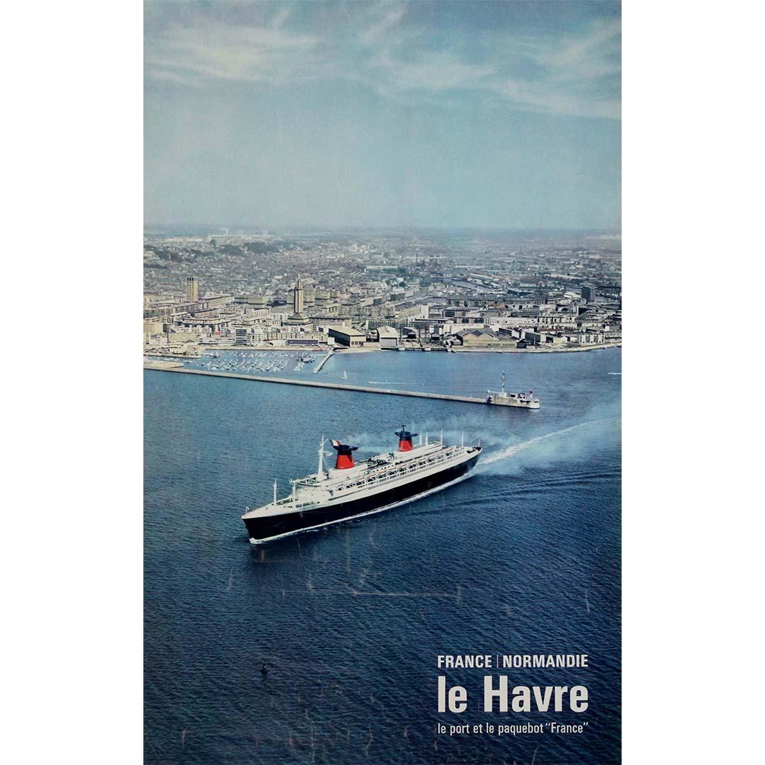 1964 manifesto di viaggio originale Normandie Le Havre Le port et le Paquebot 'France' - Print di Alain Perceval