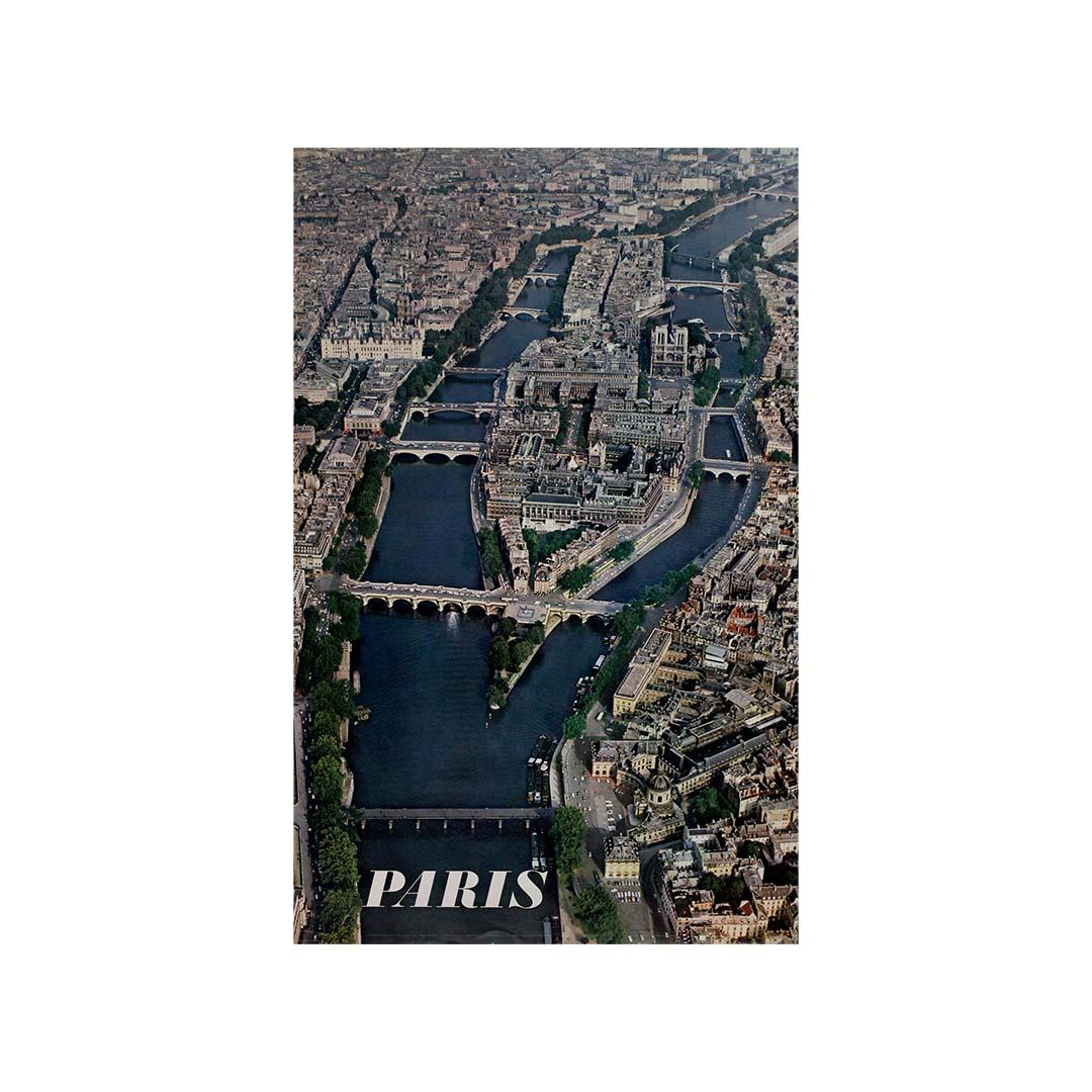 Affiche de voyage originale d'Alain Perceval, vue aérienne de Paris, 1965 en vente 3