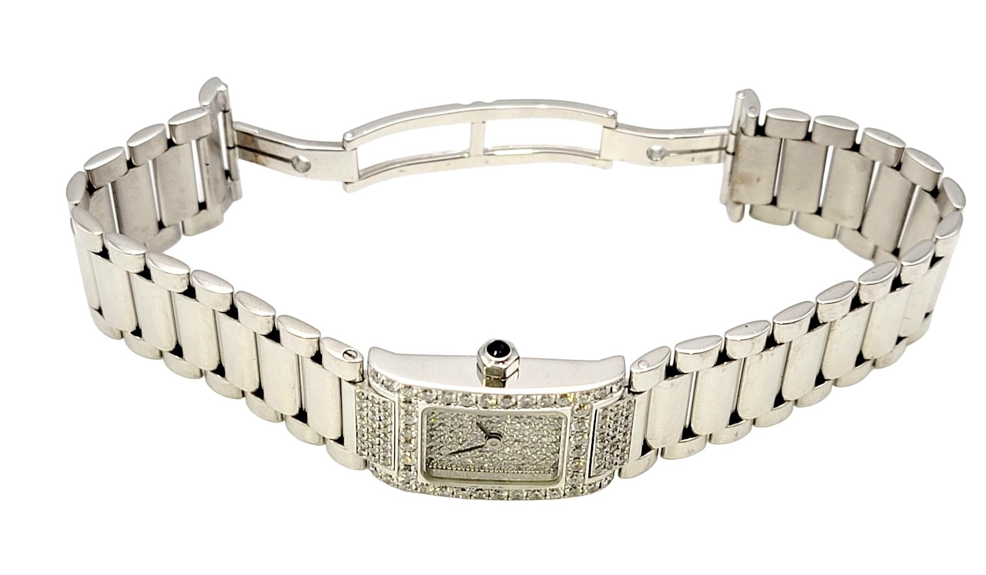 Alain Philippe Ladies 18 Karat White Gold and Pave Diamond Wristwatch F-G / VS For Sale 3