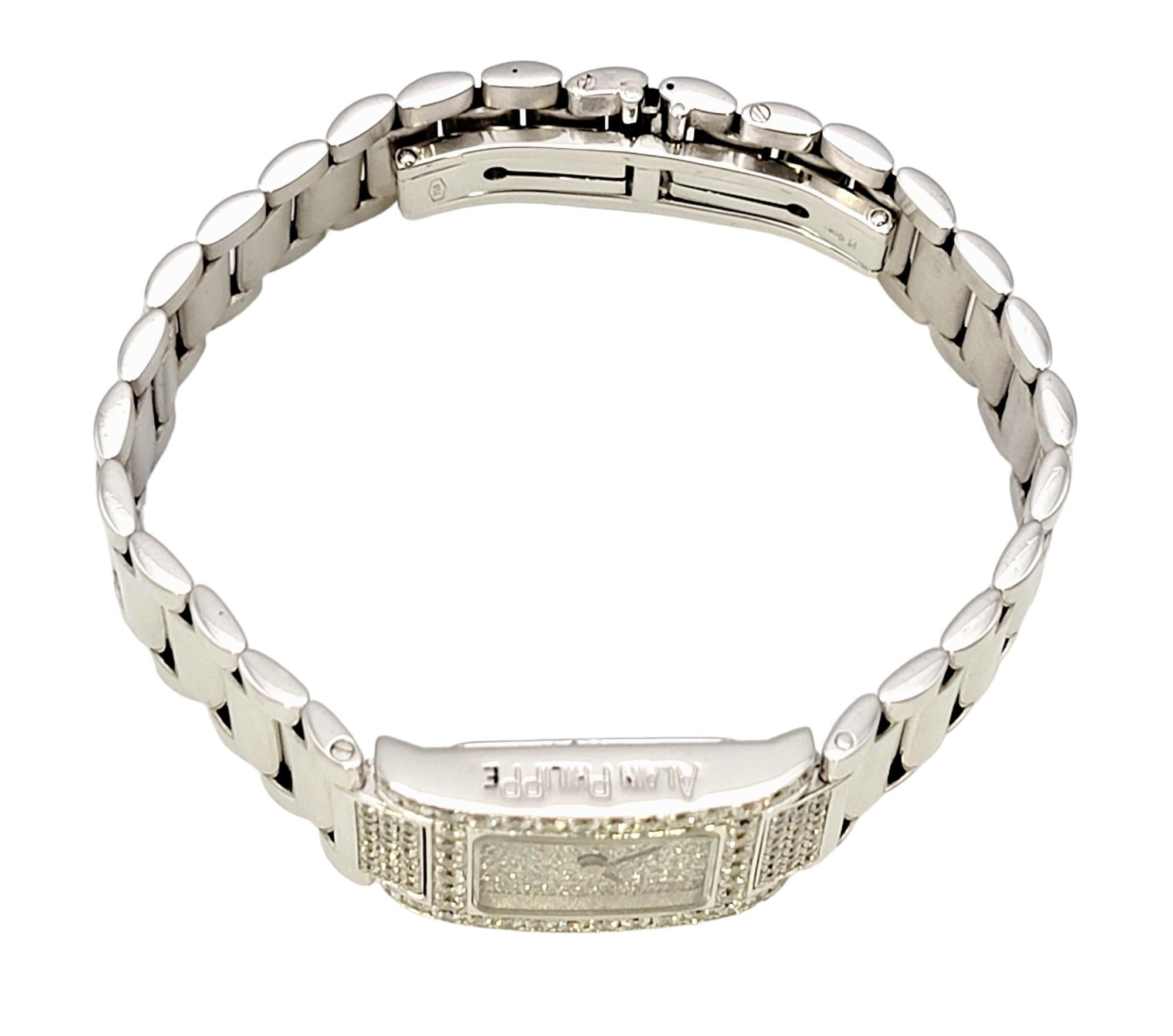 Round Cut Alain Philippe Ladies 18 Karat White Gold and Pave Diamond Wristwatch F-G / VS For Sale