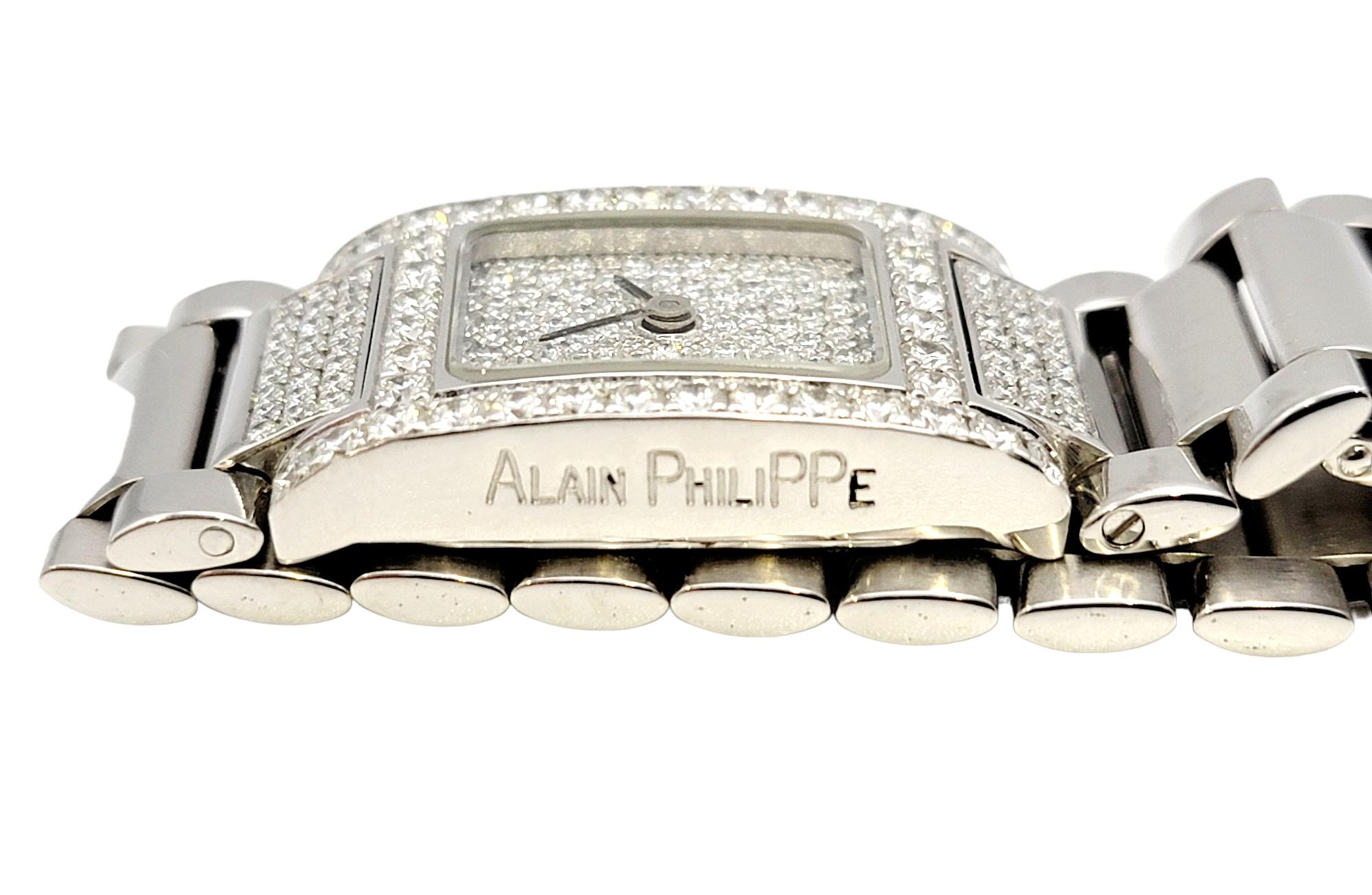 Women's Alain Philippe Ladies 18 Karat White Gold and Pave Diamond Wristwatch F-G / VS For Sale
