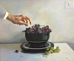 Alain Pontecorvo "Las pasas" Mano que coge un cuenco de uvas Bodegón