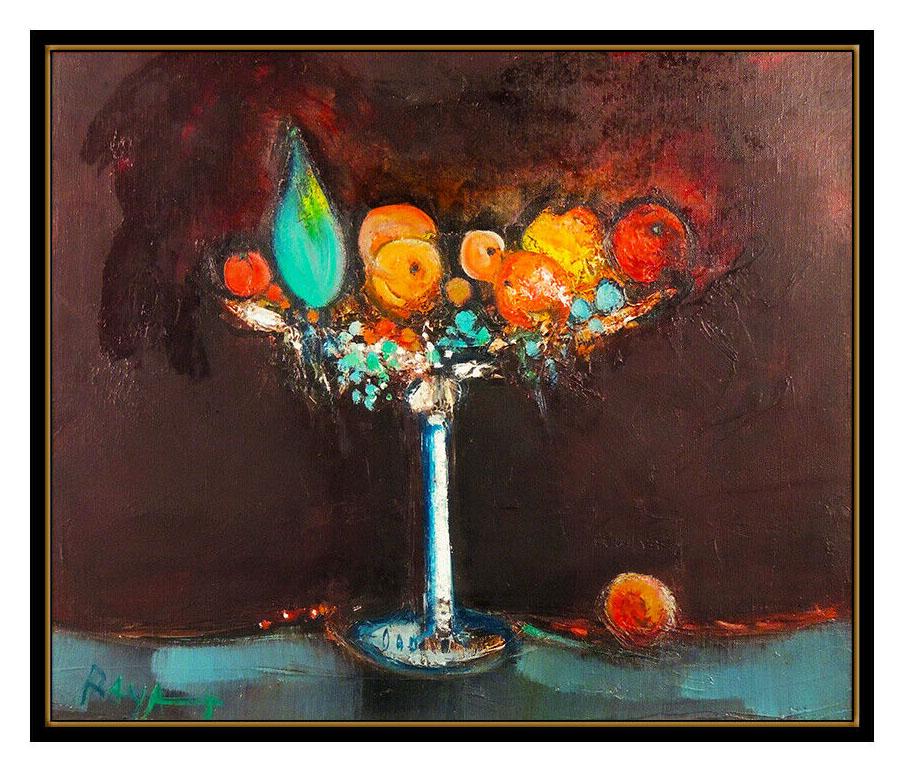 Raya Sorkine Original Oil Painting on Canvas Signed Fruit Still Life Artwork SBO - Black Still-Life Painting by Alain Raya Sorkine