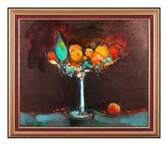 Vintage Raya Sorkine Original Oil Painting on Canvas Signed Fruit Still Life Artwork SBO