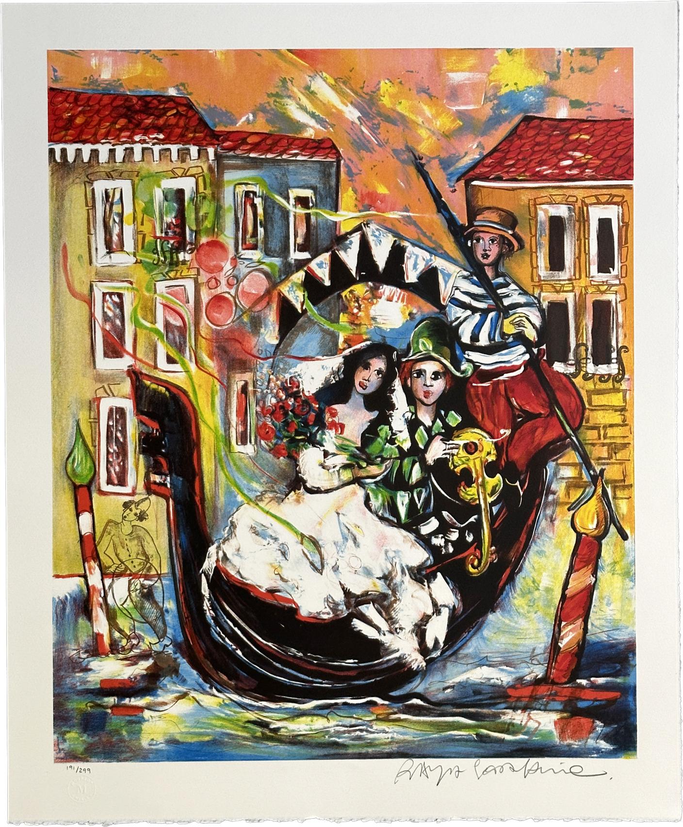 Figurative Print de Alain Raya Sorkine - Amoureux de Venise Litografía firmada Mourlot Paris