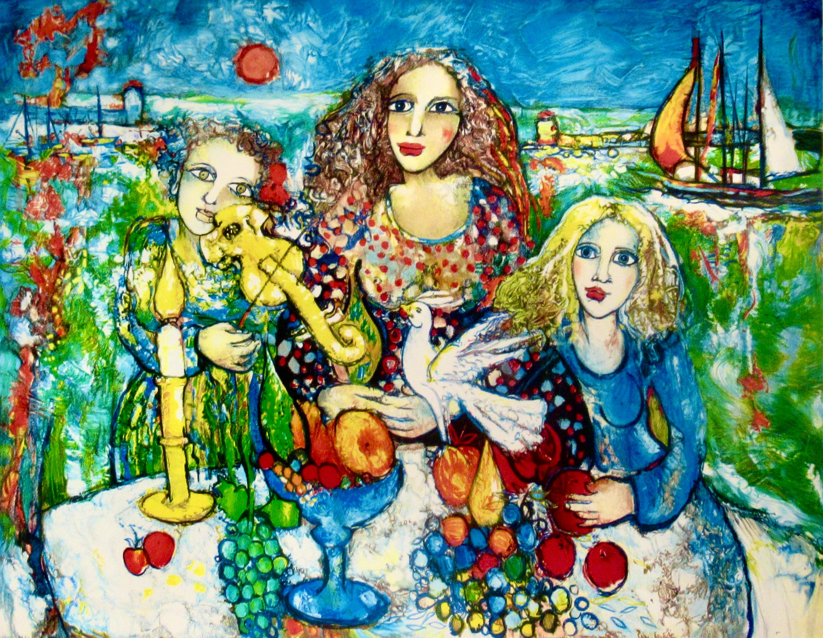 Reunion de Joie - Beige Figurative Print by Alain Raya Sorkine