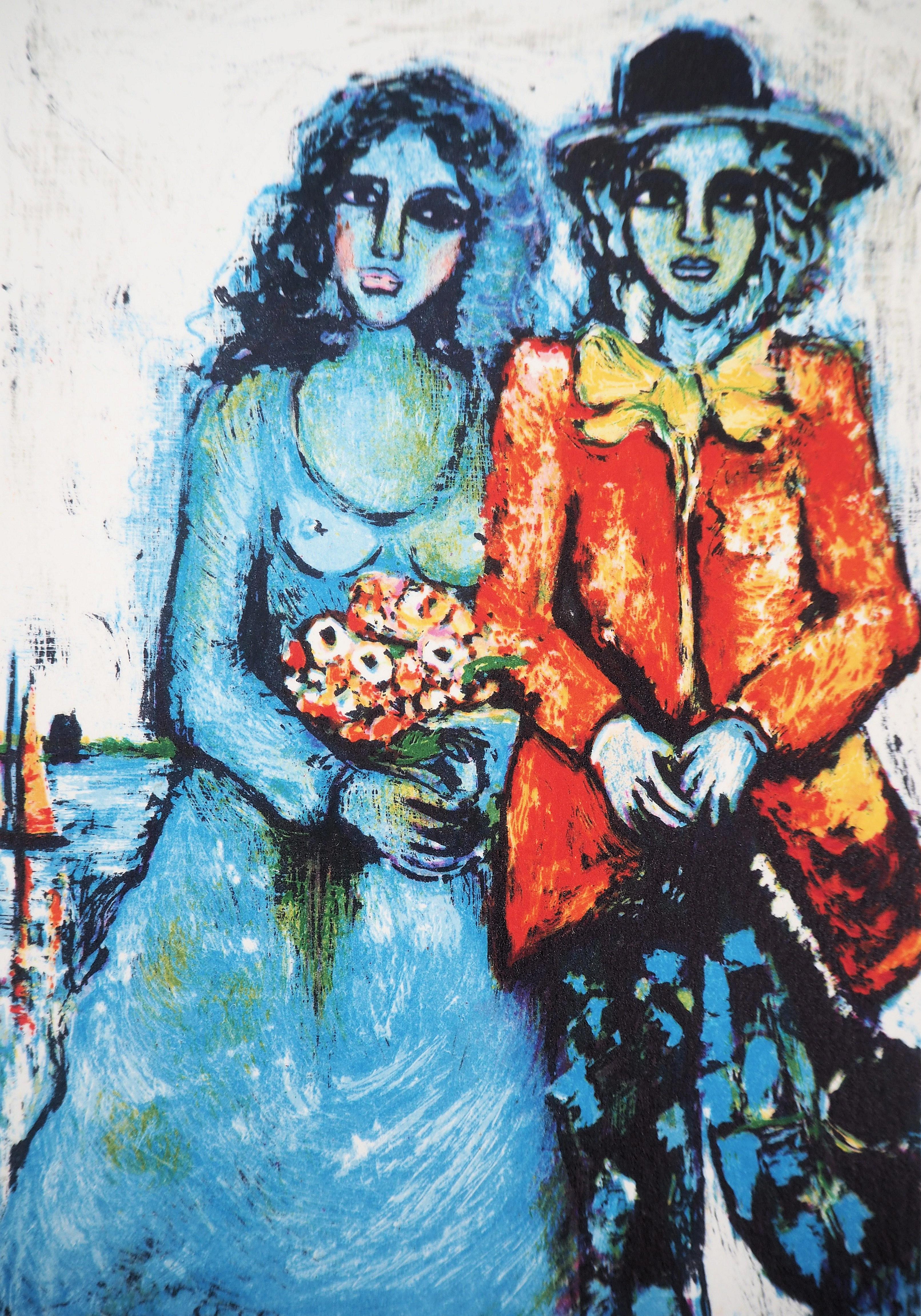 The Blue Bride - Original signed lithograph - 80 ex - Print by Alain Raya Sorkine