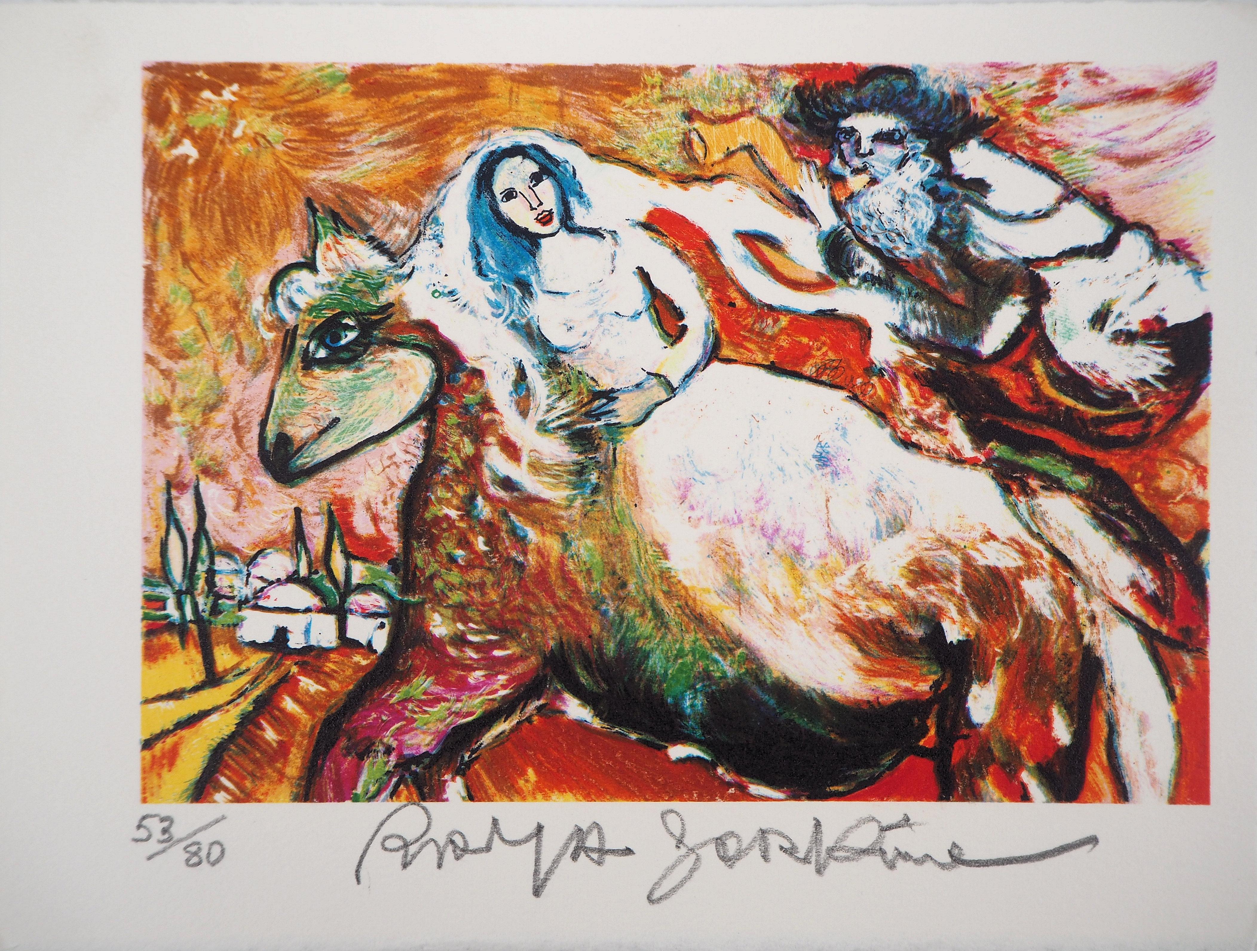 Alain Raya Sorkine Figurative Print - The Bride Horseriding- Original signed lithograph - 80 ex