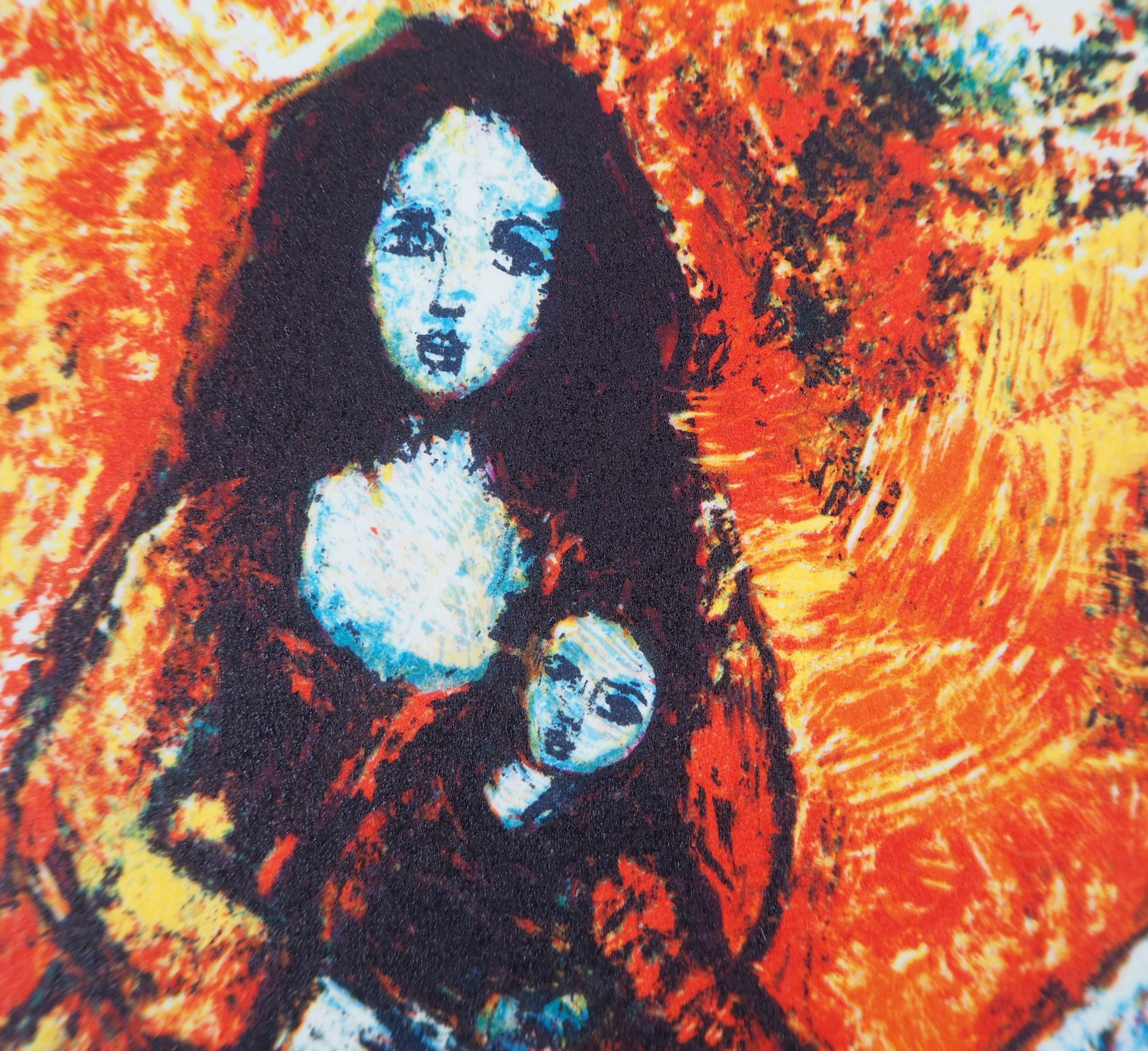 La moglie del pescatore - Litografia originale firmata - 80 ex - Figurative Print Beige di Alain Raya Sorkine