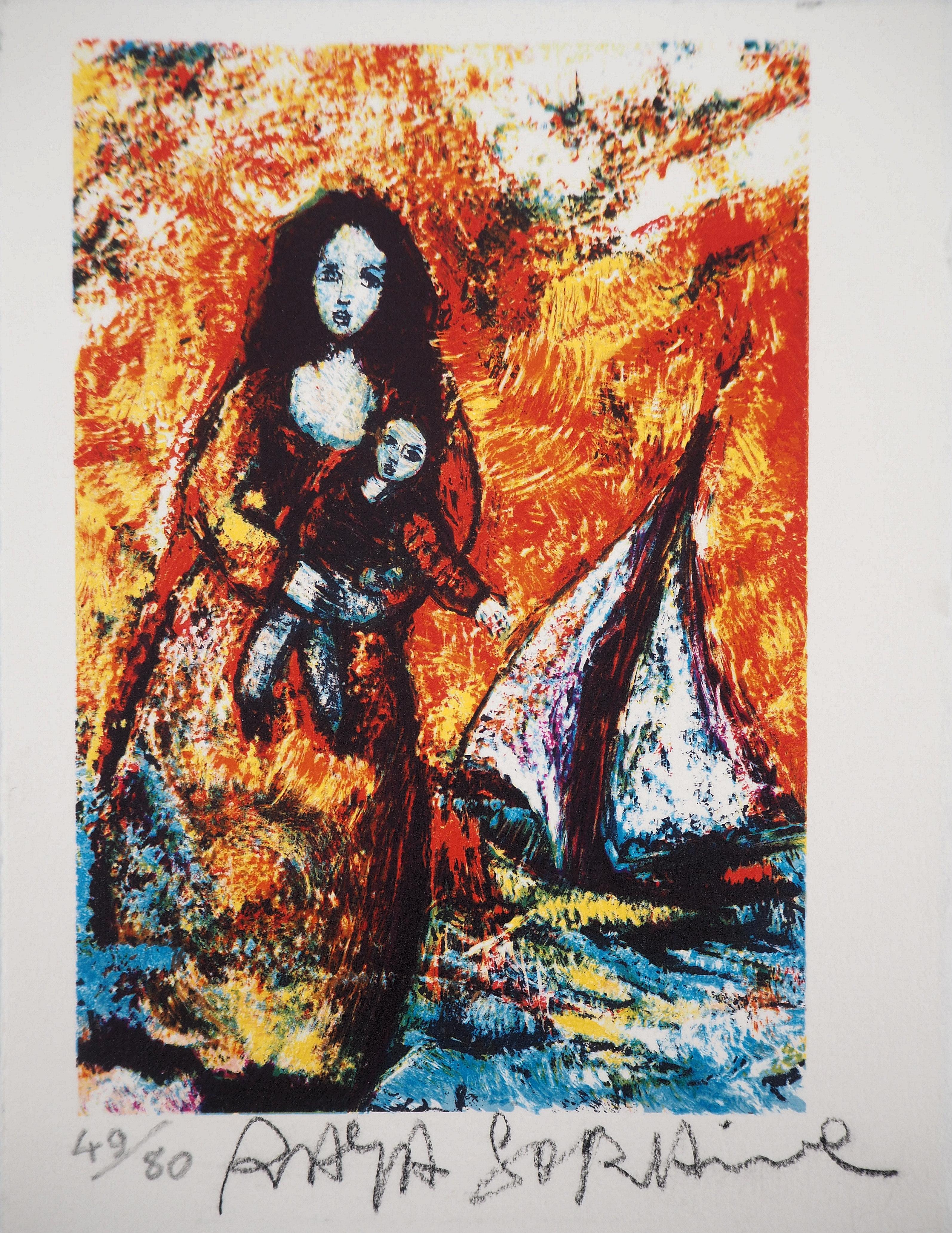 Figurative Print di Alain Raya Sorkine - La moglie del pescatore - Litografia originale firmata - 80 ex