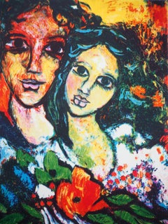 Les amants avec une rose rouge - Lithographie originale signée - 80 ex