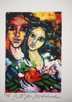 Les amants avec une rose rouge - Lithographie originale signée - 80 ex