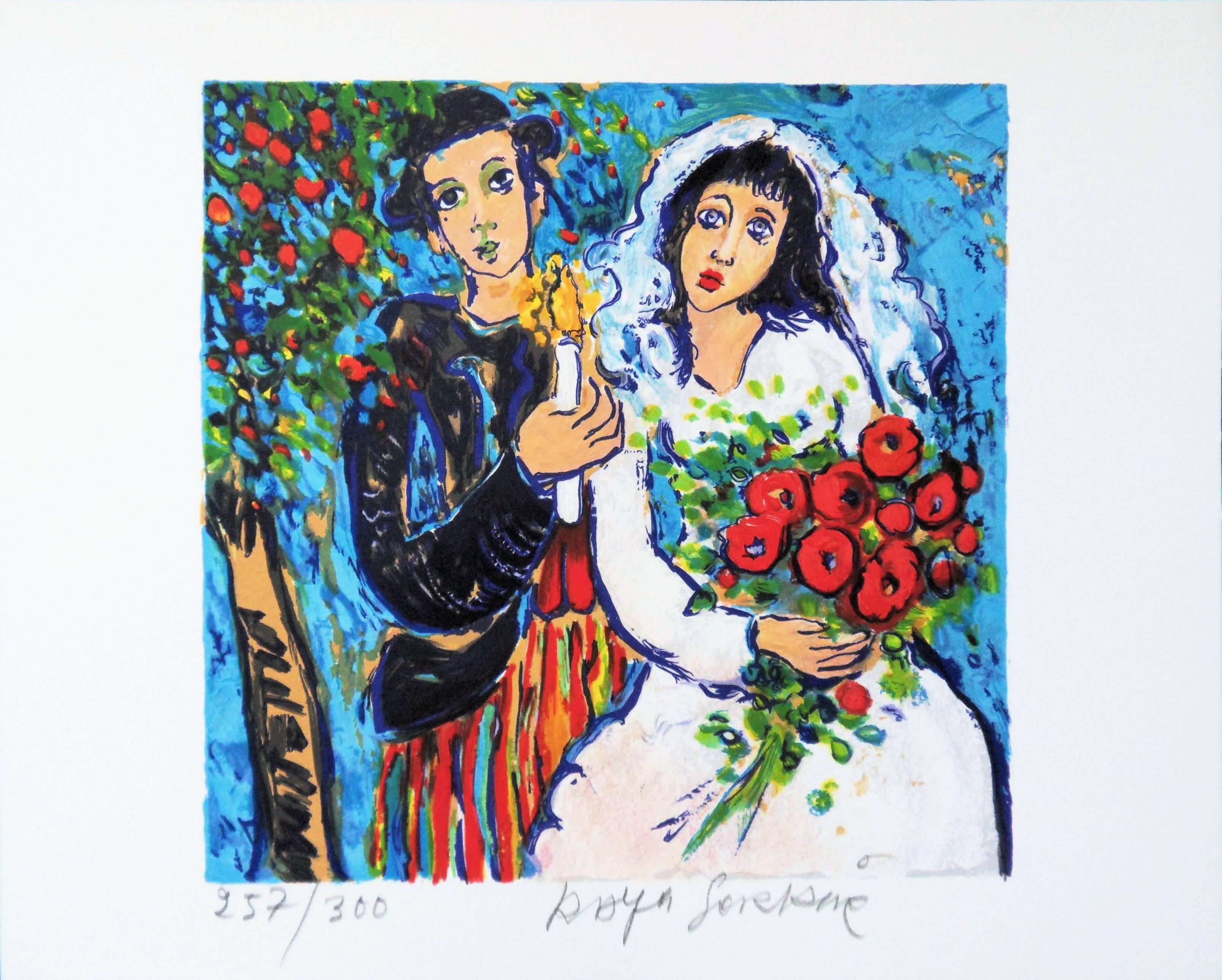 Alain Raya Sorkine Figurative Print - Wedding with a Candle - Original signed lithograph - 300 ex