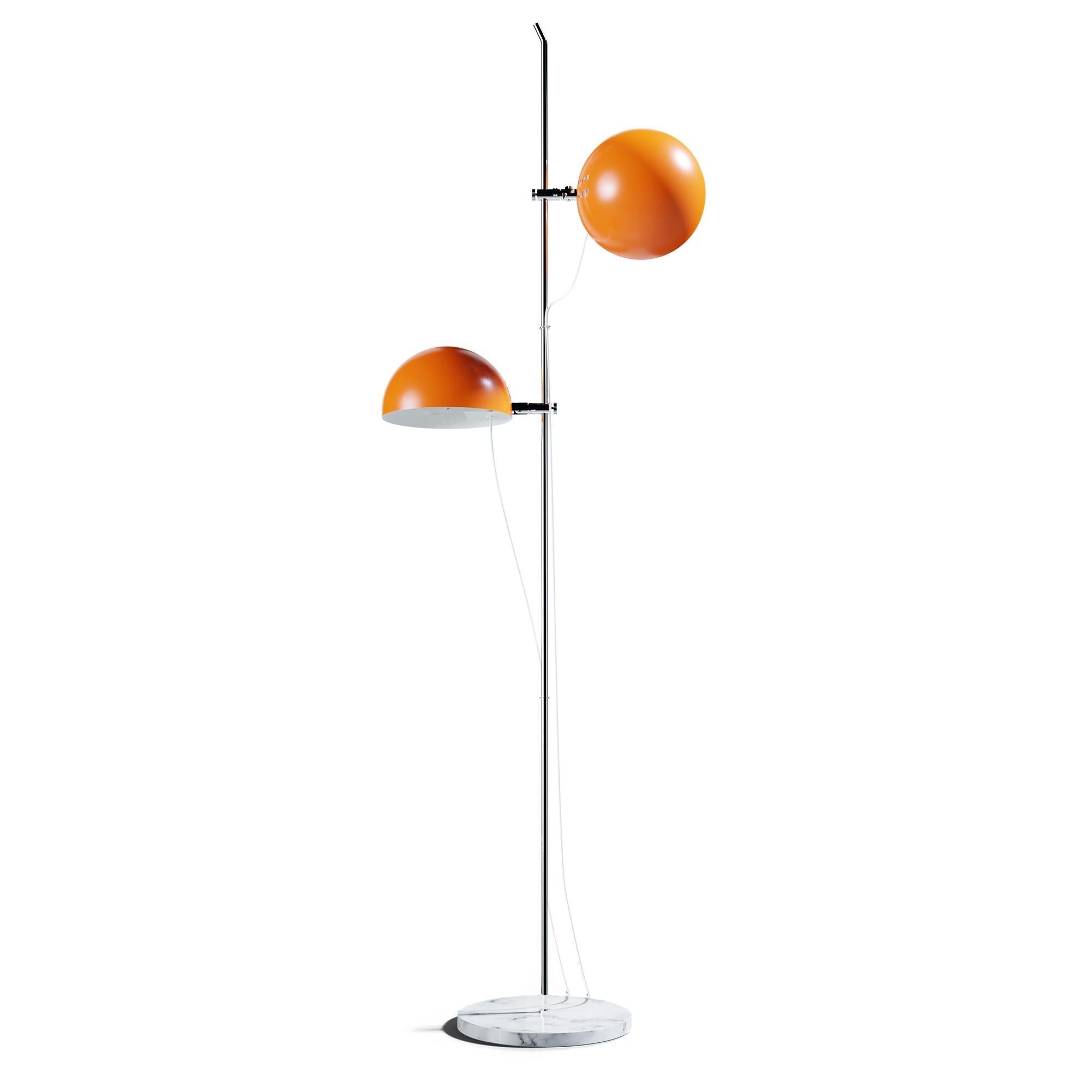 Mid-Century Modern Alain Richard 'A23' Metal and Marble Floor Lamp for Disderot in Orange For Sale