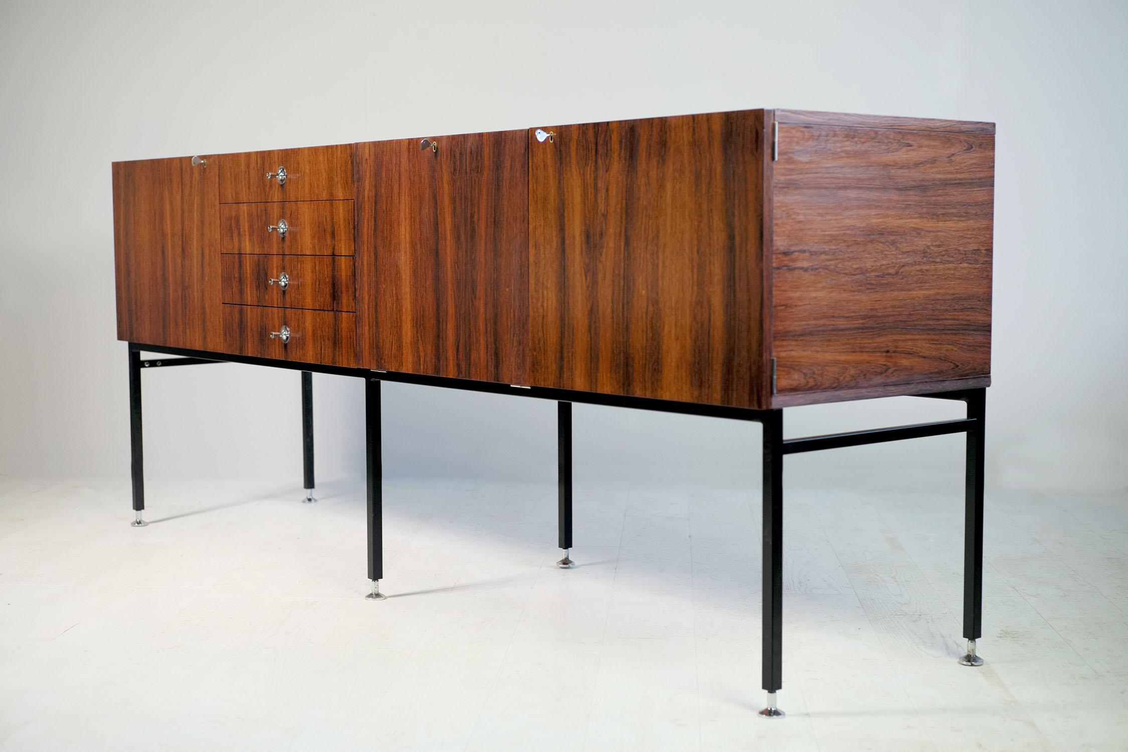 Mid-20th Century Alain Richard, Large Rosewood Sideboard 800 Series, TV Furniture, France, 1958