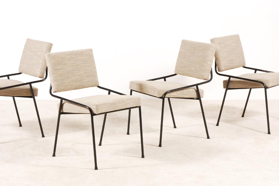 Very rare set of 4 chairs designed by the French designer Alain Richard. 
Model 
