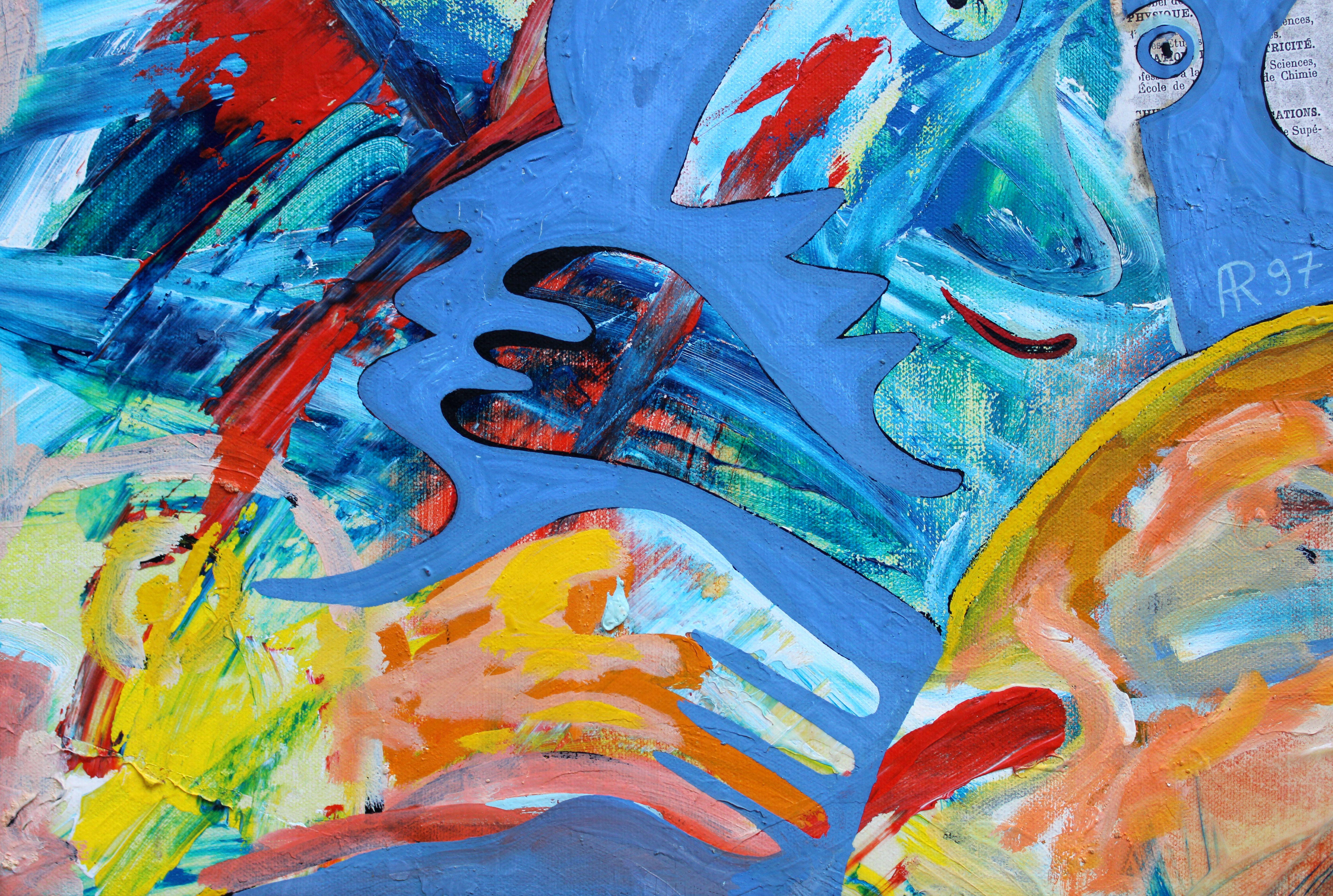 Treffen. 1997. Öl, Collage, Leinwand, 53,5x75 cm – Painting von Alain Rothstein