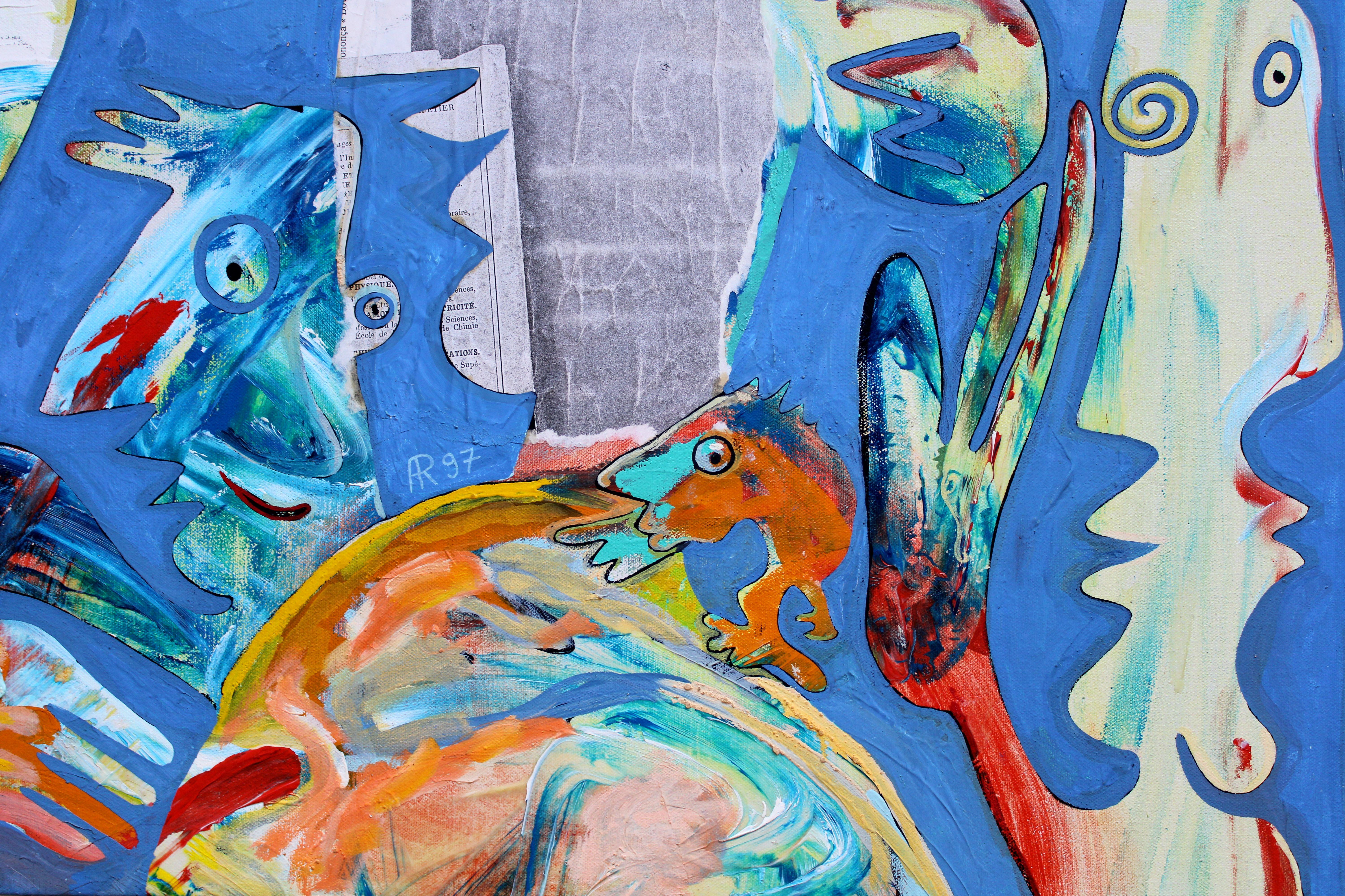 Treffen. 1997. Öl, Collage, Leinwand, 53,5x75 cm (Abstrakt), Painting, von Alain Rothstein