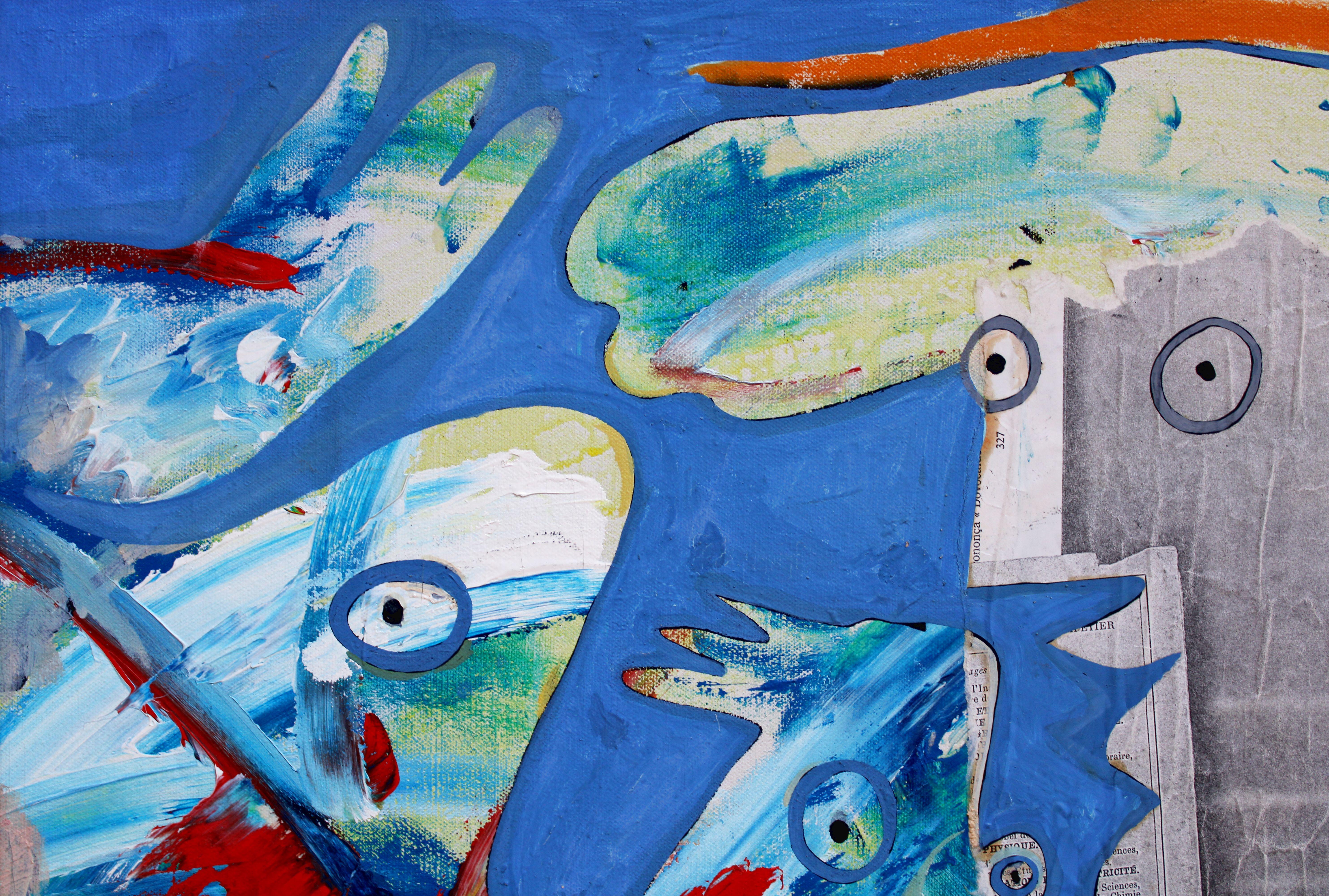 Treffen. 1997. Öl, Collage, Leinwand, 53,5x75 cm im Angebot 1