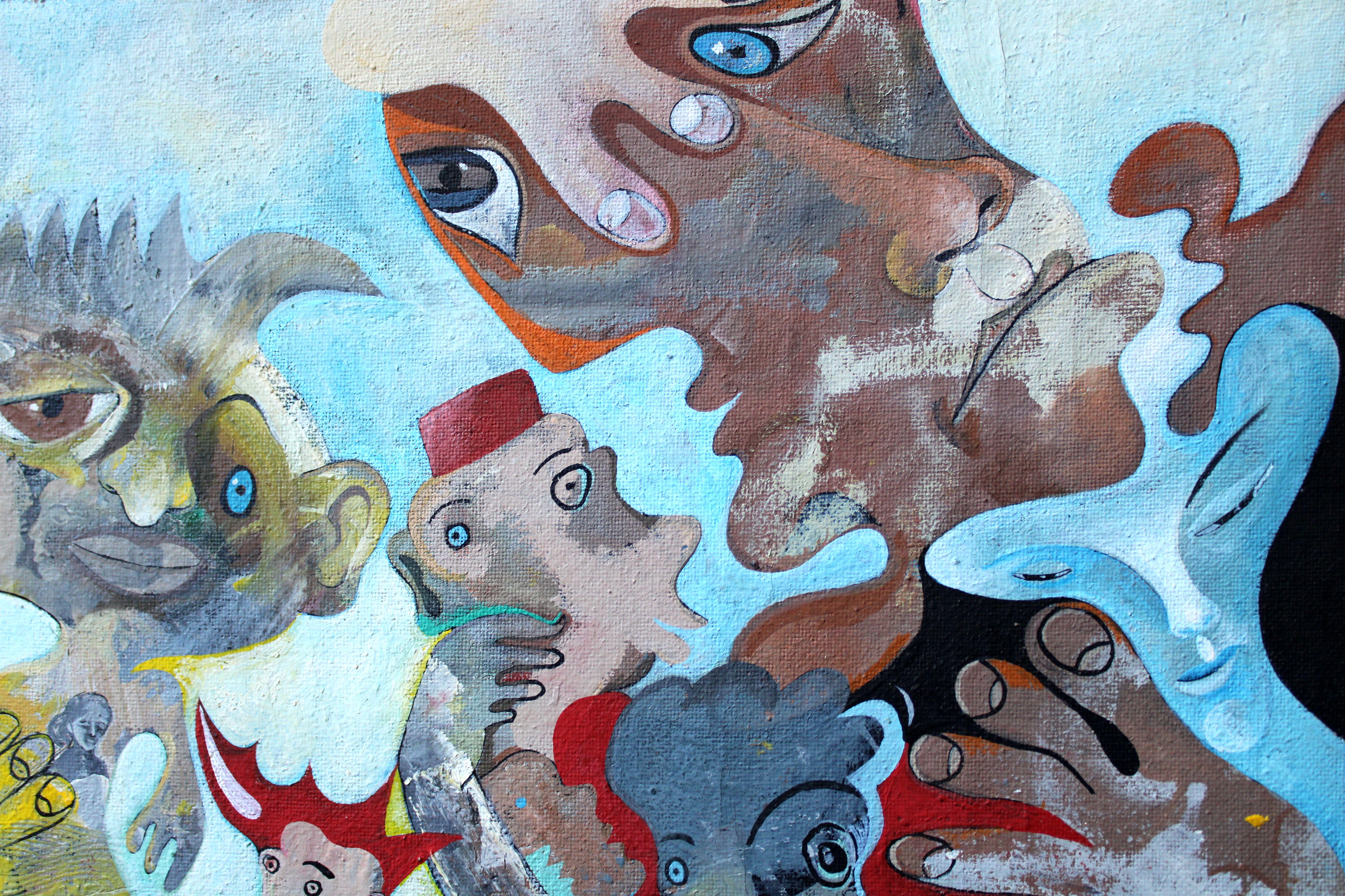 Treffen. Öl, Leinwand, 46 x 77, 5 cm (Grau), Abstract Painting, von Alain Rothstein