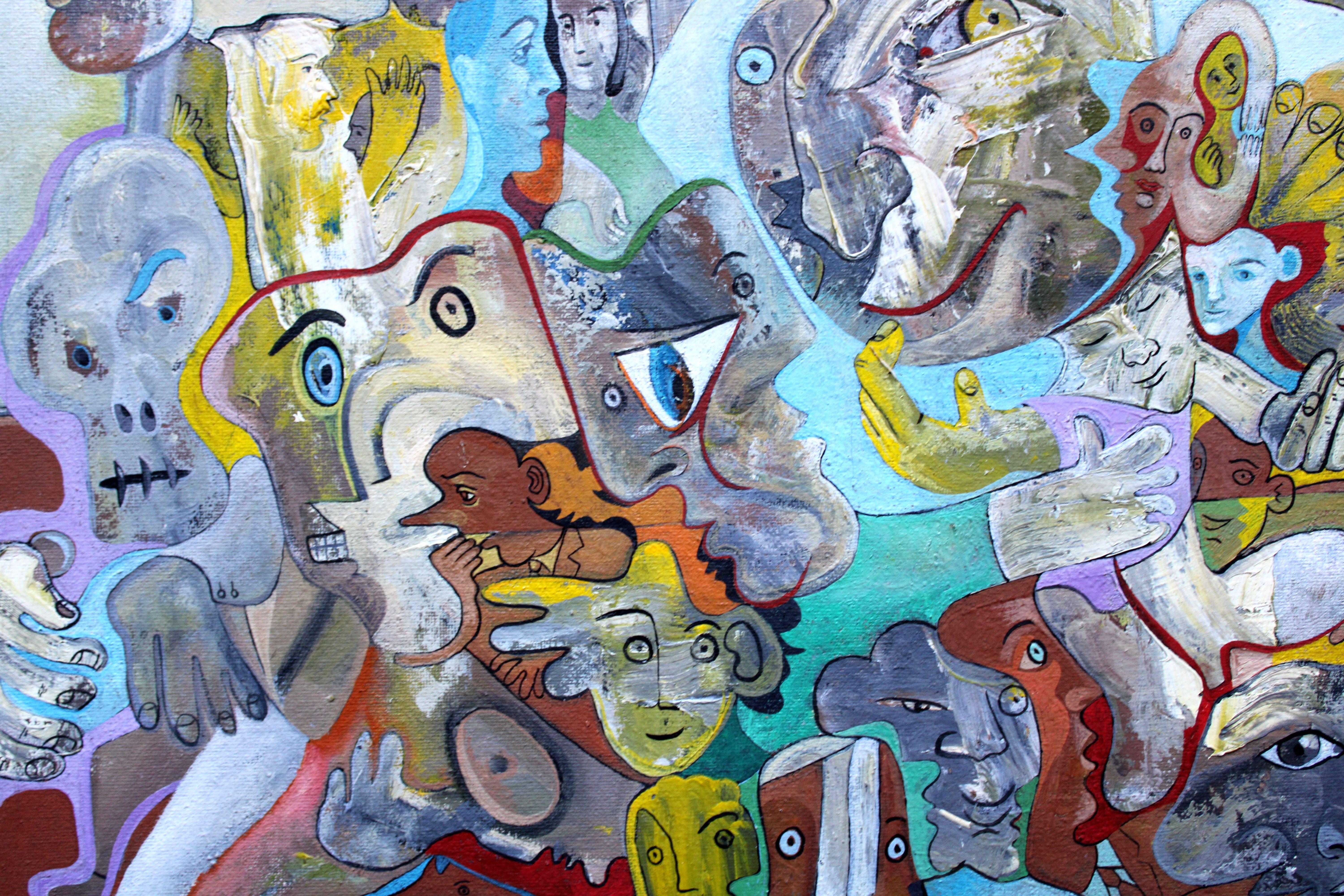Treffen. Öl, Leinwand, 46 x 77, 5 cm im Angebot 4
