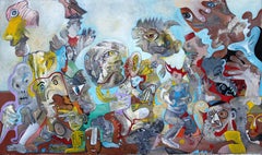 Reunión. Óleo, lienzo, 46 x 77, 5 cm