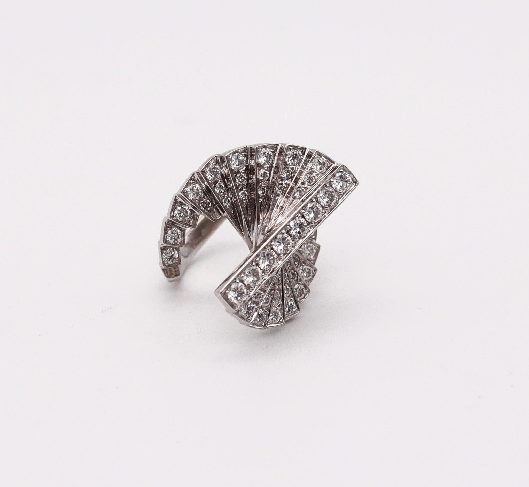 ALAIN ROURE 1970 Escalator Geometric Ring 18K White Gold With 2.60 Ctw Diamonds For Sale 4