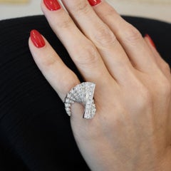ALAIN ROURE 1970 Escalator Geometric Ring 18K White Gold With 2.60 Ctw Diamonds