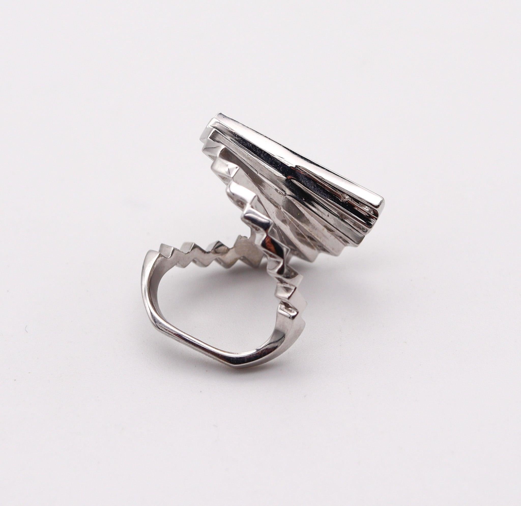 Modernist ALAIN ROURE 1970 Escalator Geometric Ring 18K White Gold With 2.60 Ctw Diamonds For Sale