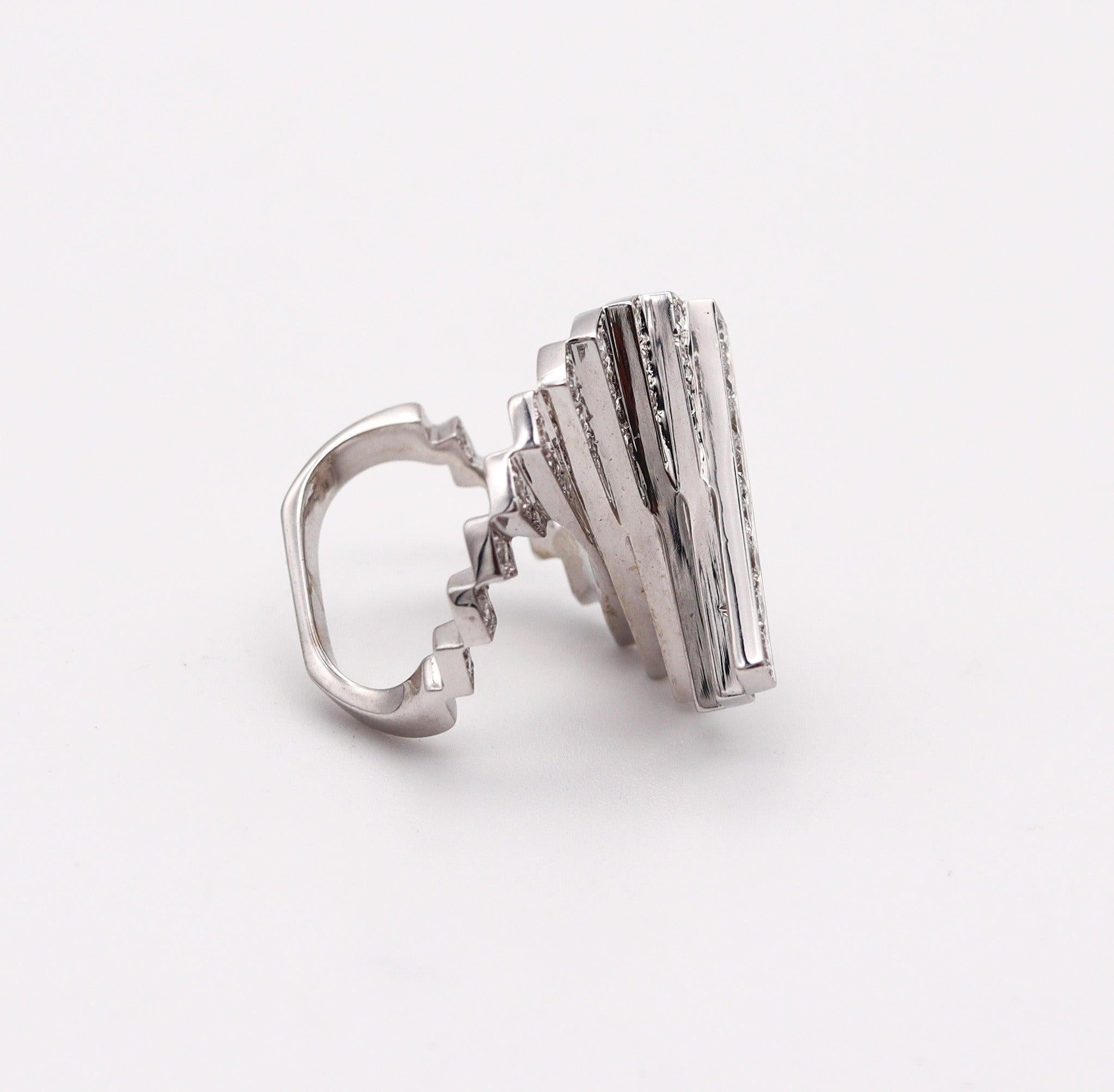 Brilliant Cut ALAIN ROURE 1970 Escalator Geometric Ring 18K White Gold With 2.60 Ctw Diamonds For Sale