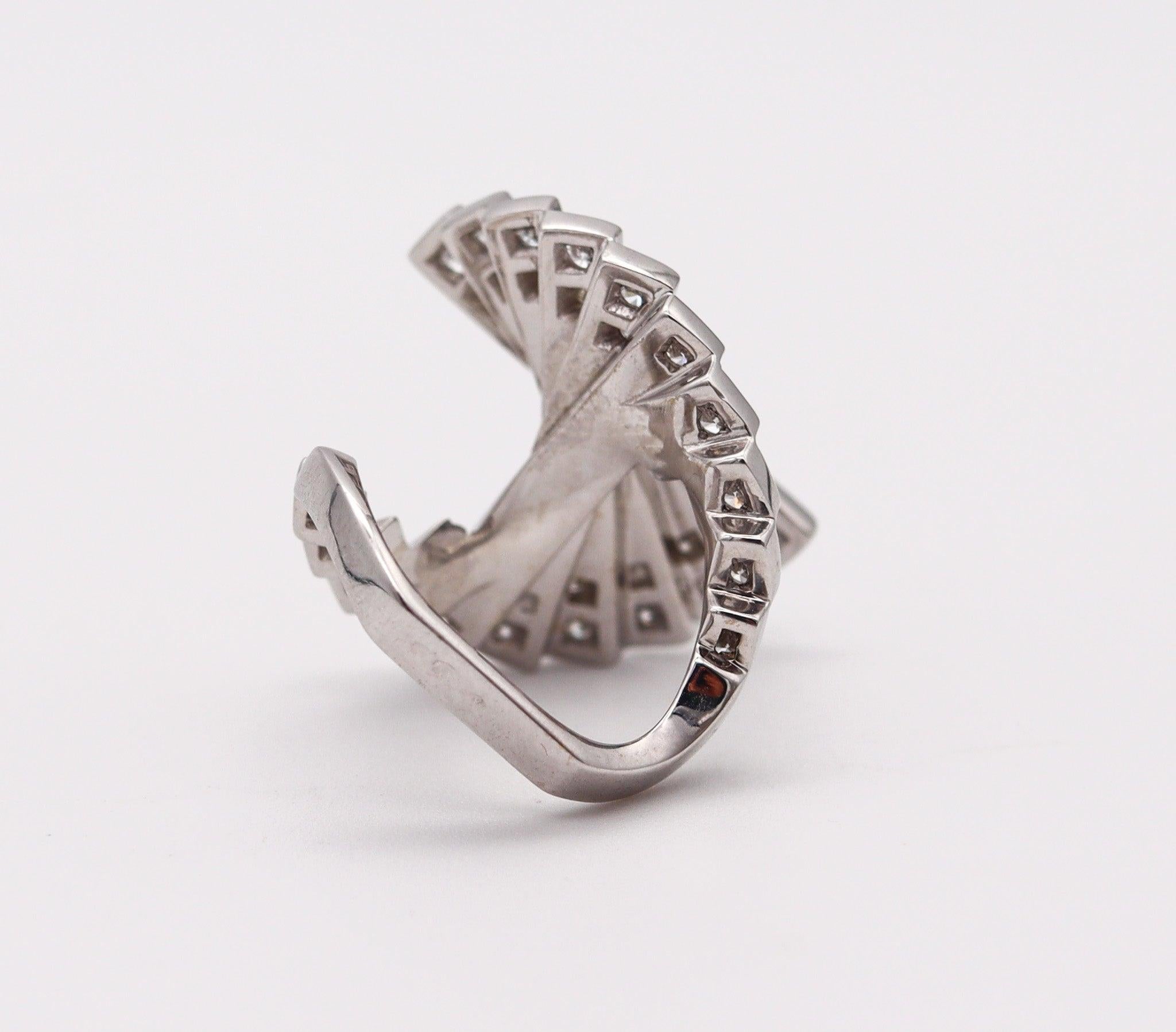Women's ALAIN ROURE 1970 Escalator Geometric Ring 18K White Gold With 2.60 Ctw Diamonds For Sale