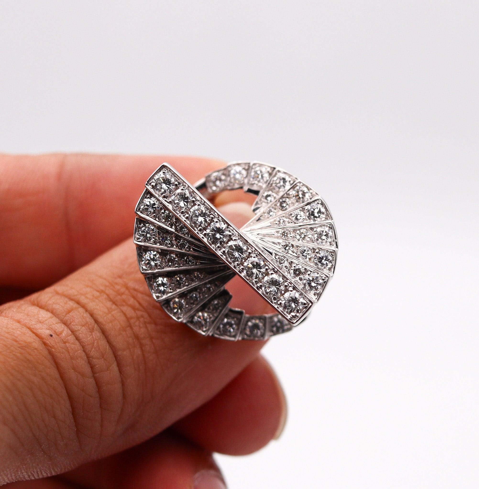 ALAIN ROURE 1970 Escalator Geometric Ring 18K White Gold With 2.60 Ctw Diamonds For Sale 2