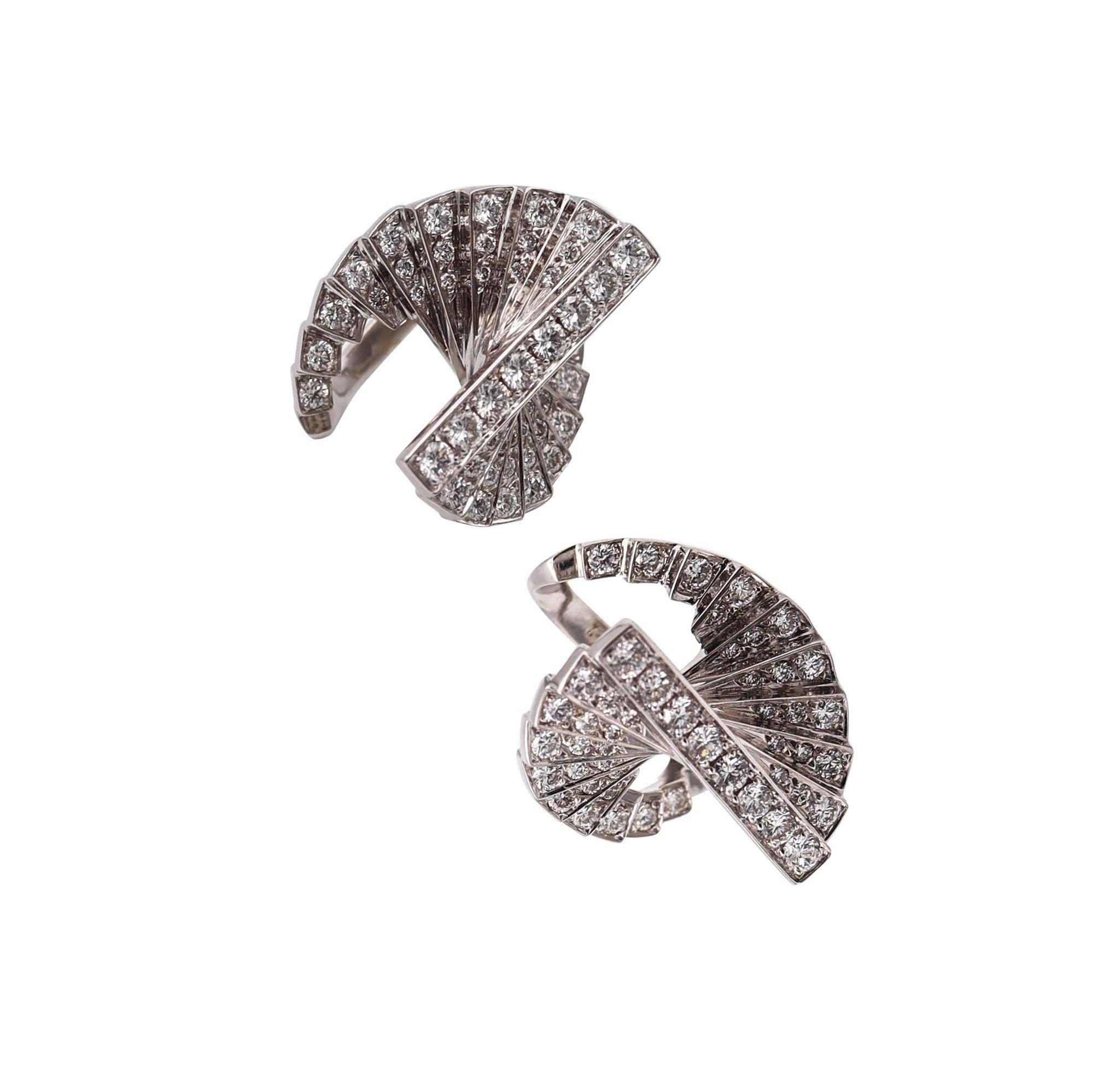 ALAIN ROURE 1970 Escalator Geometric Ring 18K White Gold With 2.60 Ctw Diamonds For Sale 3