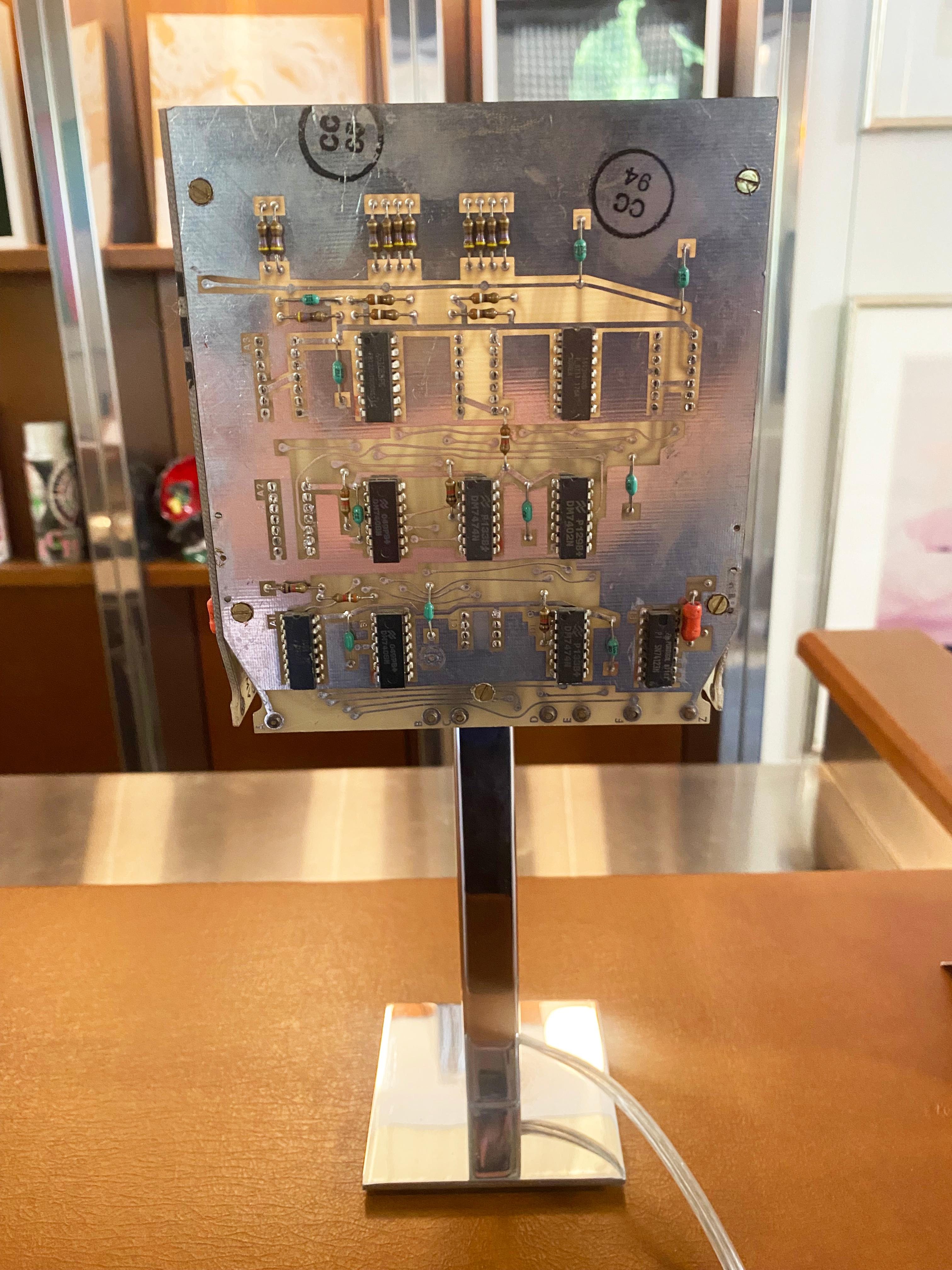 Alain Vilatou
-
Cubic” lamp
printed circuit boards
and metal
1990
h 31 cms × w 13 × d 13 cms