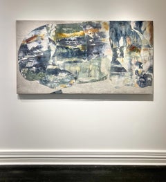 Oro Carbono: Pintura Encáustica Abstracta en Añil, Verde Bosque y Cobre