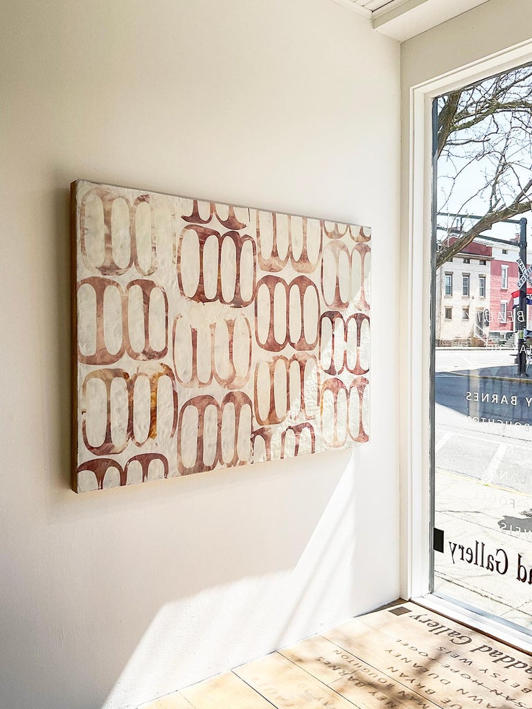 Alaina Enslen - Centuries (Abstract Geometric Encaustic Painting In  Patterned Ochre and White) For Sale at 1stDibs