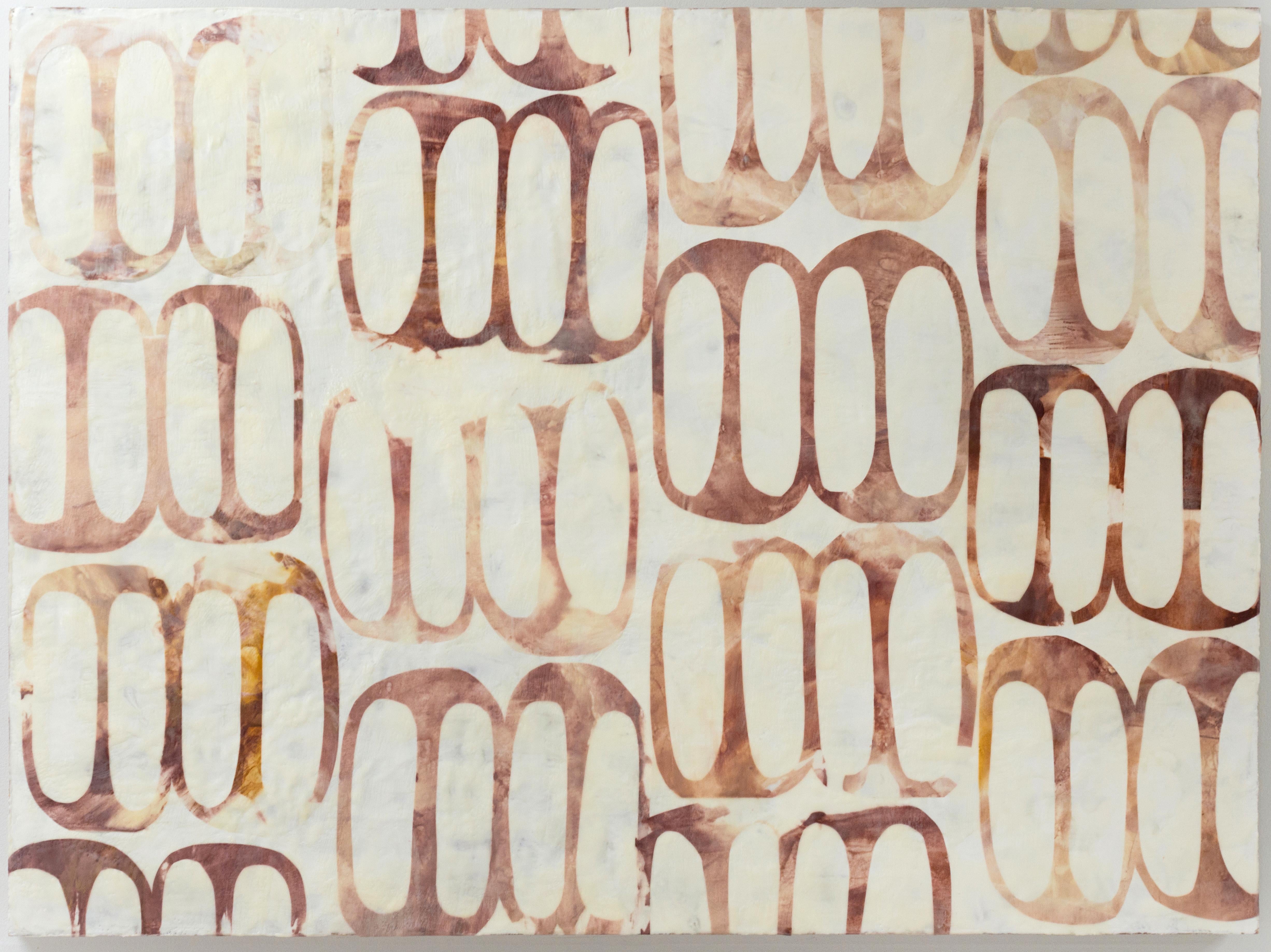 Centuries (Abstract Geometric Encaustic Painting In Patterned Ochre and White)