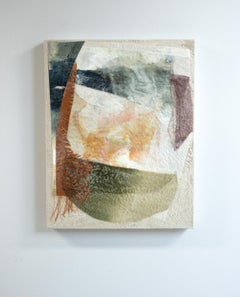 Fibrosa (Pintura abstracta encáustica, tela y collage sobre lino)