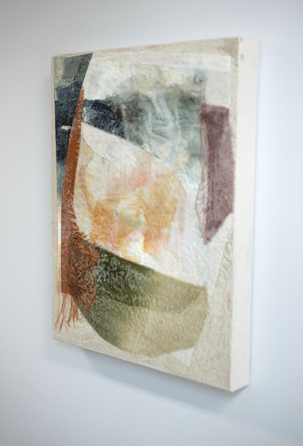 Fibrosa (Abstract Encaustic, Fabric and Collage Painting on Linen) For Sale 1