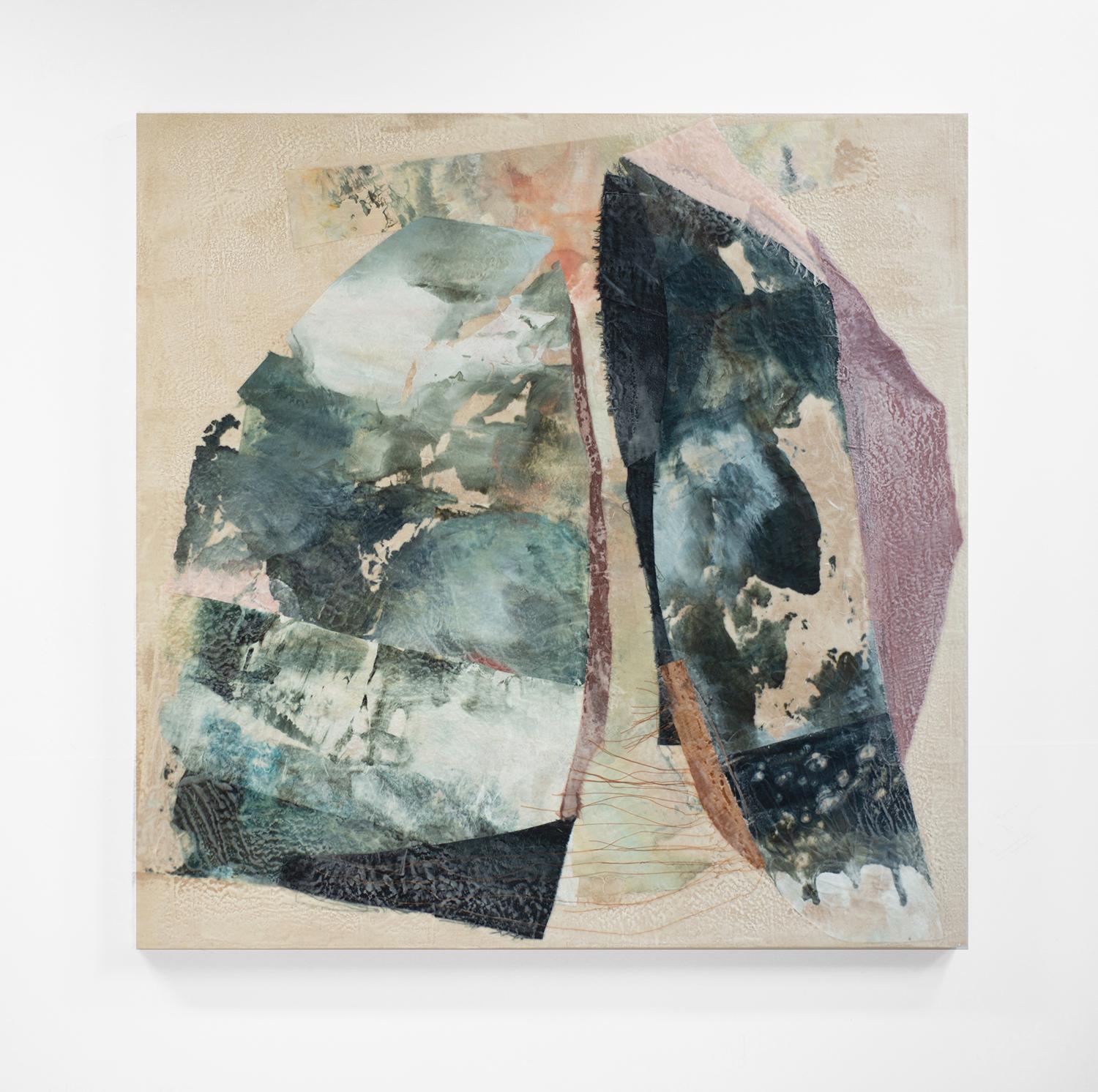 Half Hearted Skies (Pintura encáustica cuadrada abstracta y sobre tela) - Mixed Media Art Abstracto de Alaina Enslen