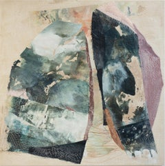 Half Hearted Skies (Pintura encáustica cuadrada abstracta y sobre tela)
