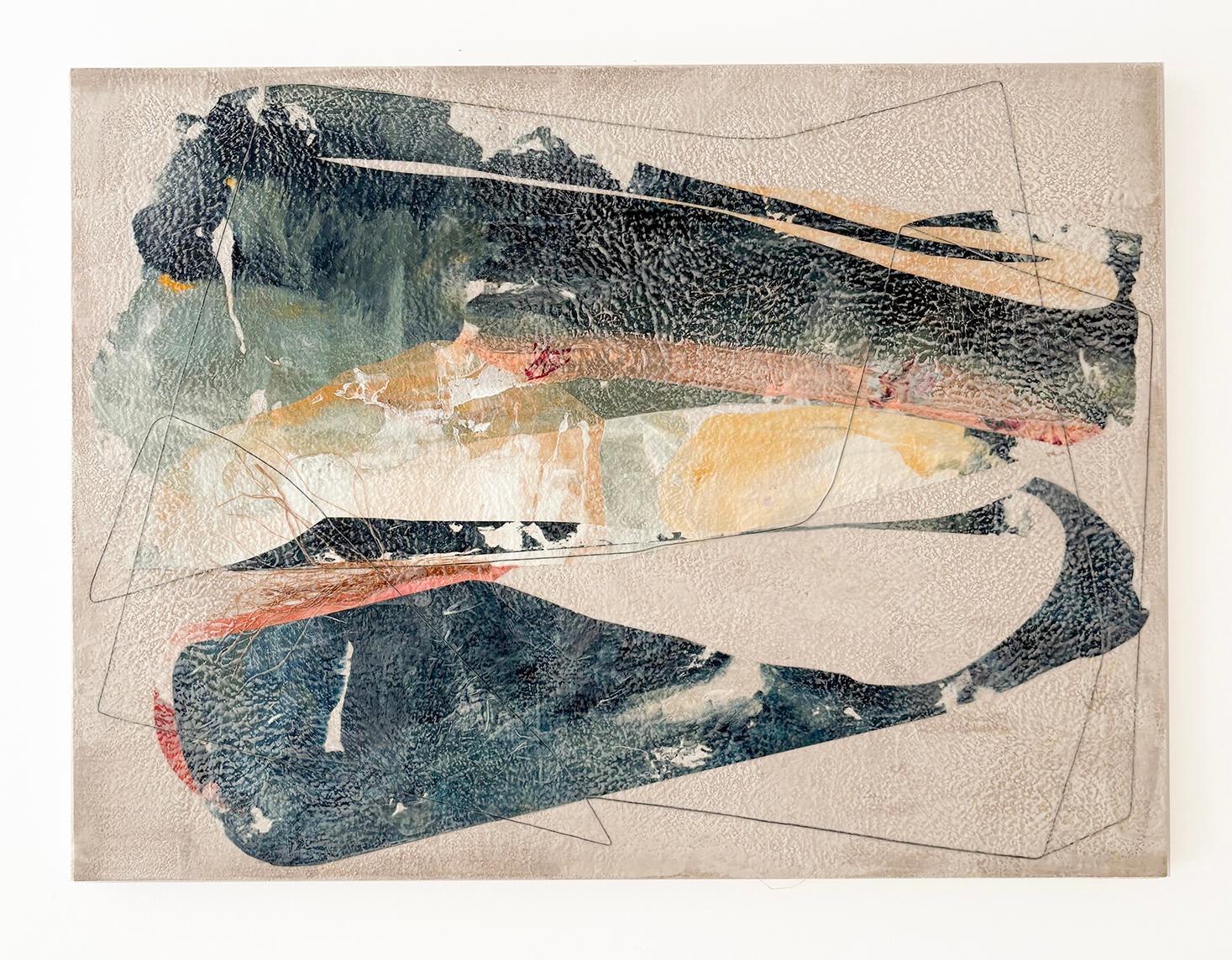 Lineto I (Abstract Encaustic and Collage Painting on Linen) For Sale 1