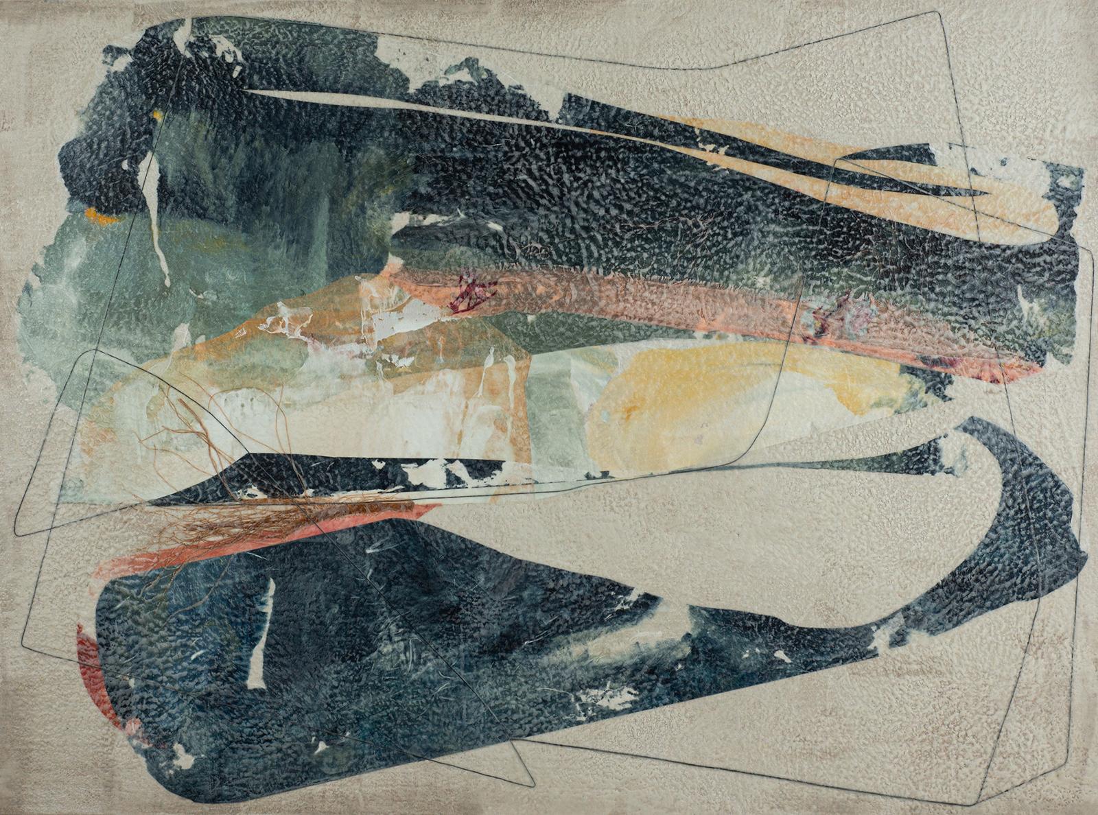 Lineto I (Abstract Encaustic and Collage Painting on Linen) For Sale 3