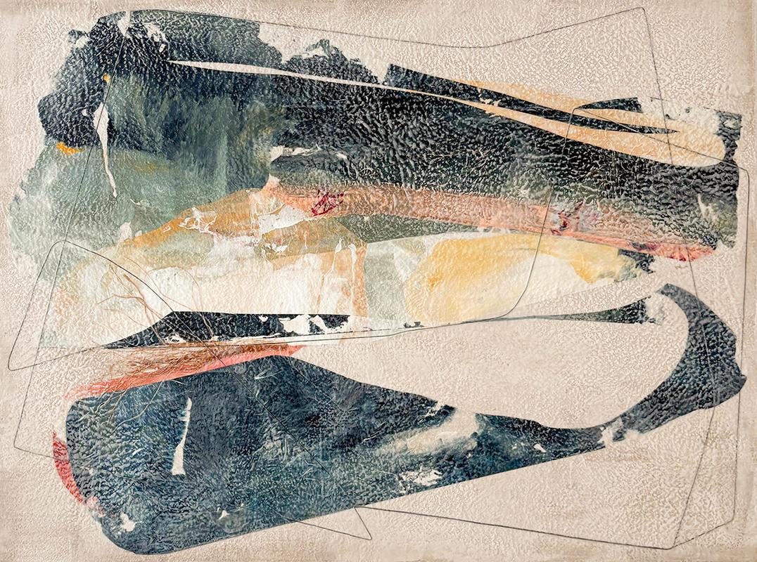 Lineto I (Abstract Encaustic and Collage Painting on Linen)