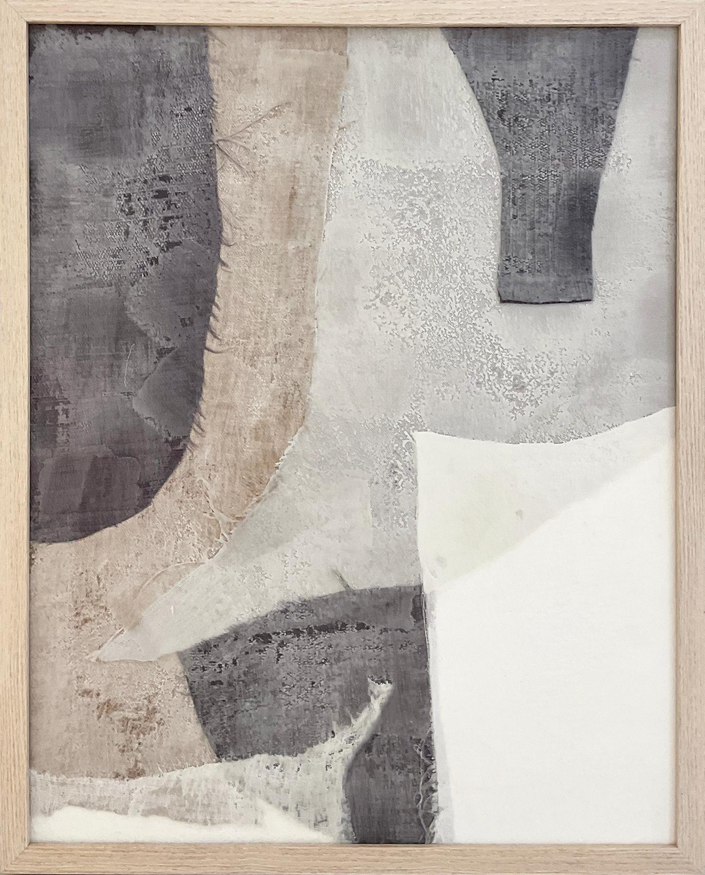 Muted Angles (Abstract Encaustic Painting with Stone Blue, Grey, & White Fabric) - Mixed Media Art by Alaina Enslen