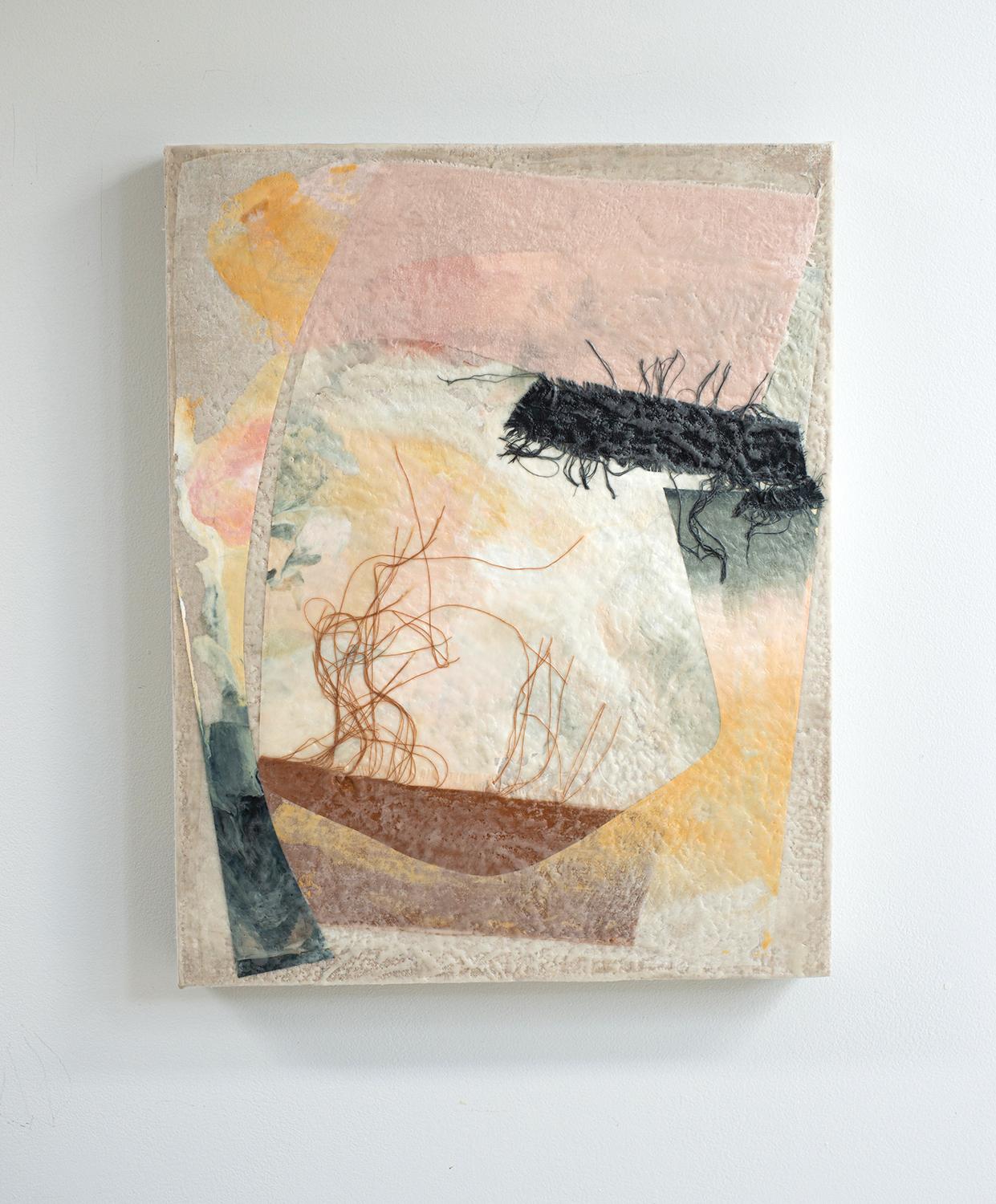 Rhopilema (Abstract Encaustic, Fabric and Collage Painting on Linen) For Sale 1