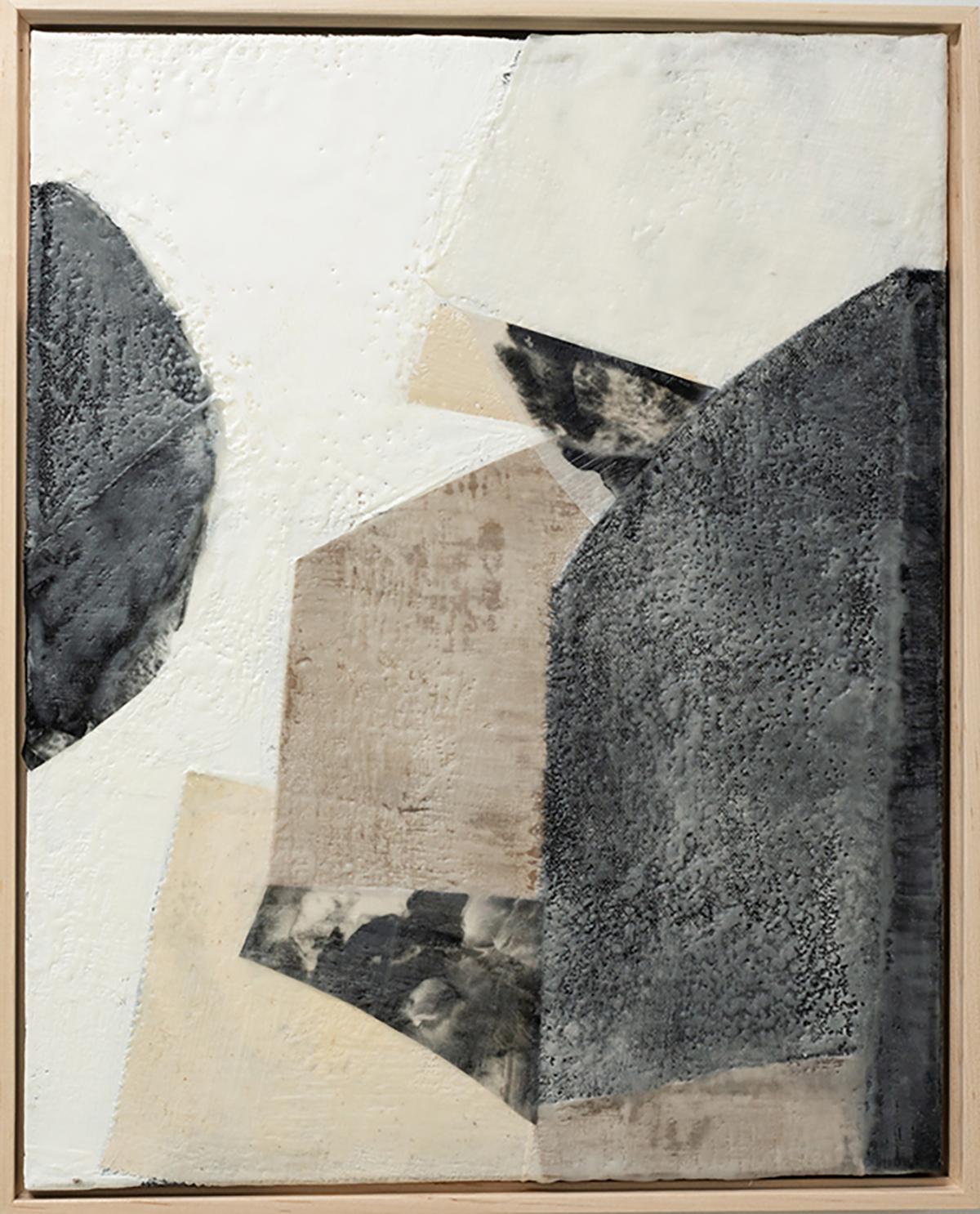 Alaina Enslen Abstract Painting - Shattered Skies II (Abstract Encaustic Painting with Beige, Grey & Black)