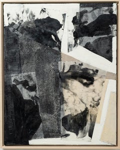 Shattered Skies III (Abstract Encaustic Painting with Beige, Grey & Black)