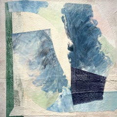 Unfold Sleeping Sky: Abstract Encaustic Painting with Blue, Green, Beige Fabrics